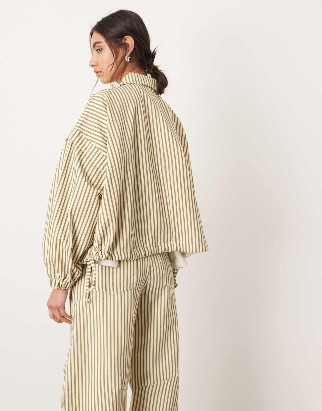 ASOS EDITION denim bomber jacket with collar in green and white stripe - ASOS Sample Sale EU Store