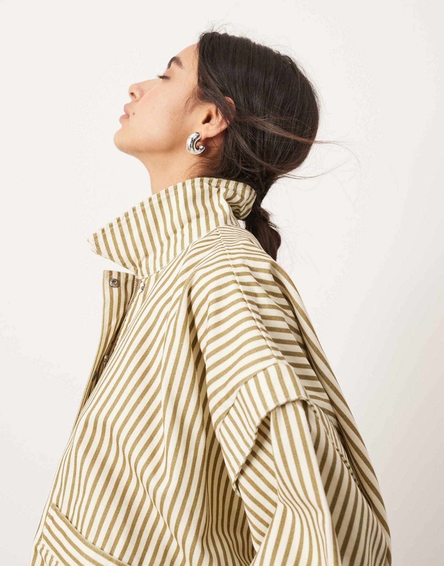 ASOS EDITION denim bomber jacket with collar in green and white stripe - ASOS Sample Sale EU Store