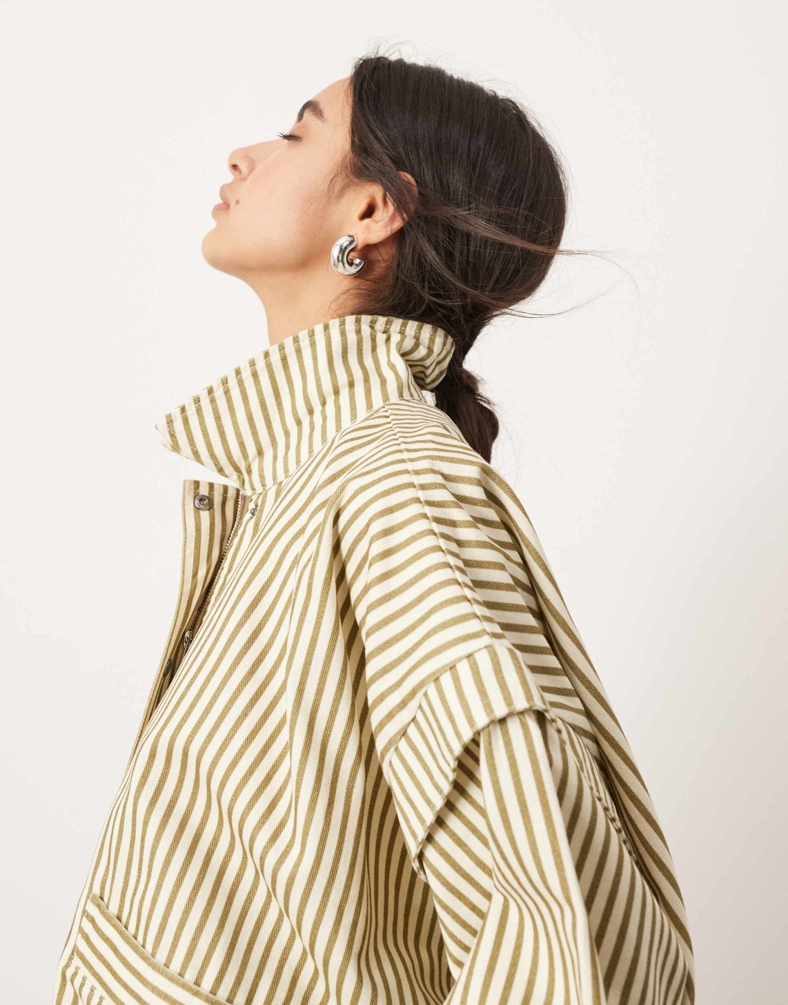 ASOS EDITION denim bomber jacket with collar in green and white stripe - ASOS Sample Sale EU Store