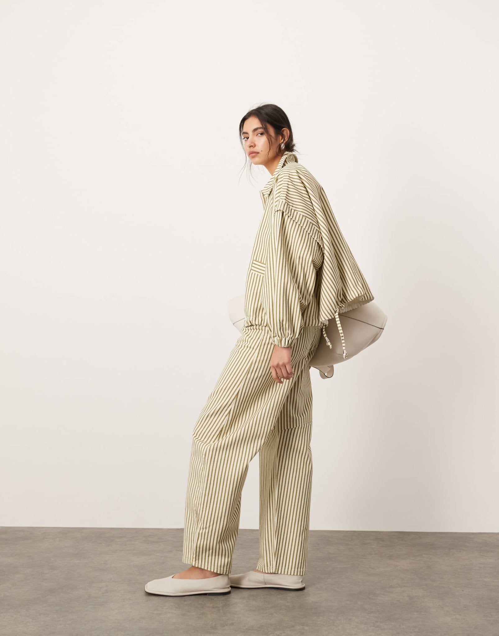 ASOS EDITION denim bomber jacket with collar in green and white stripe - ASOS Sample Sale EU Store