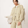 ASOS EDITION denim bomber jacket with collar in green and white stripe