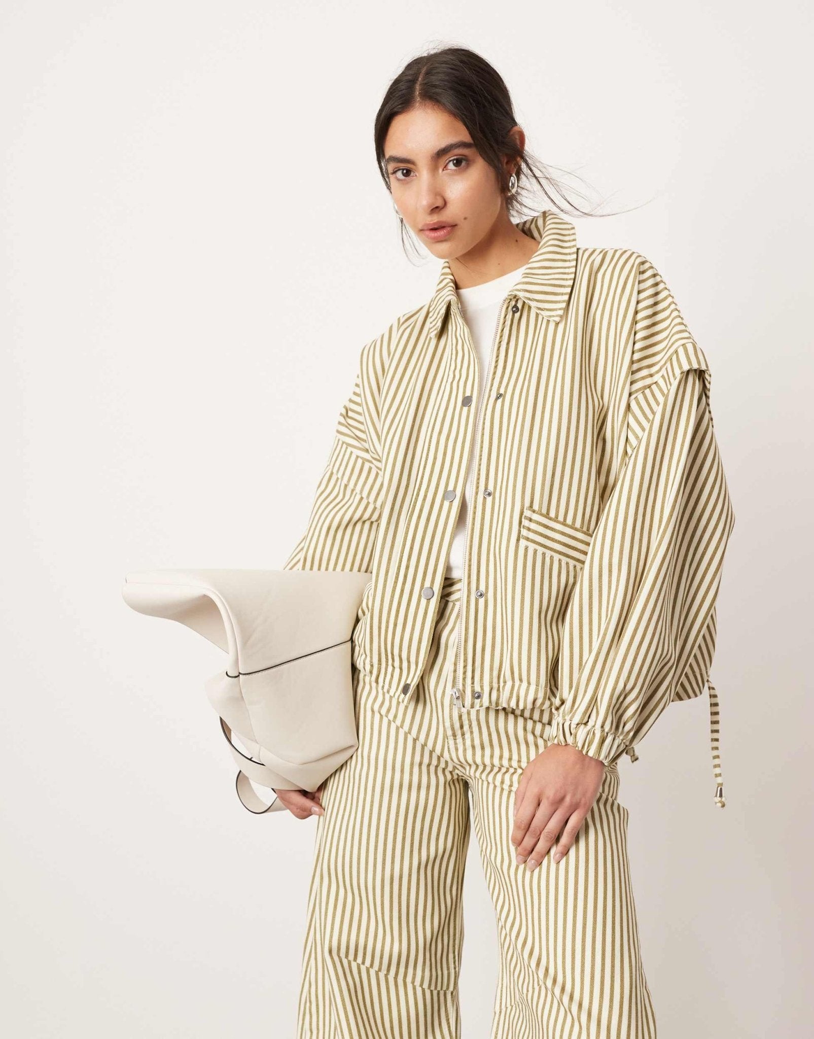 ASOS EDITION denim bomber jacket with collar in green and white stripe - ASOS Sample Sale EU Store