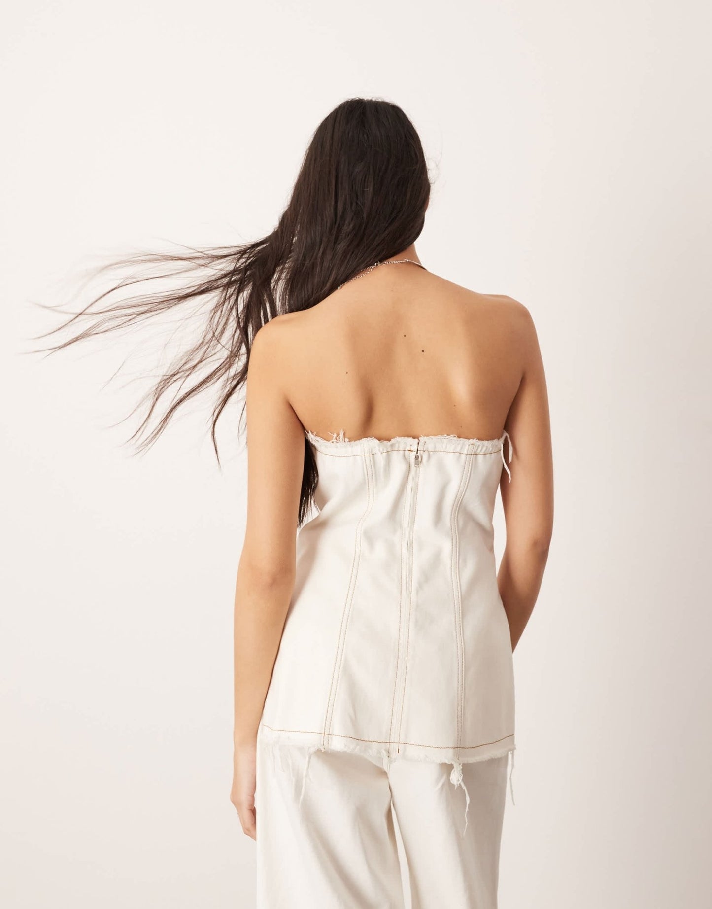 ASOS EDITION denim seam detail bandeau top co - ord with raw edge in ecru - ASOS Sample Sale EU Store