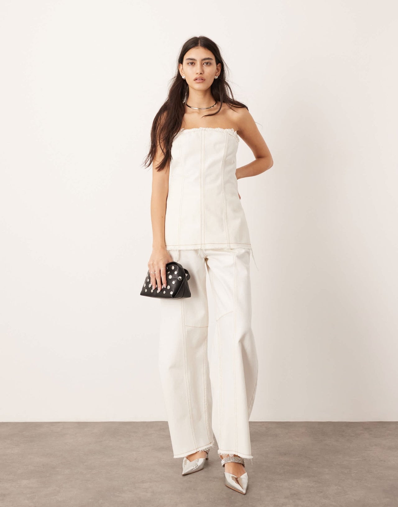 ASOS EDITION denim seam detail bandeau top co - ord with raw edge in ecru - ASOS Sample Sale EU Store