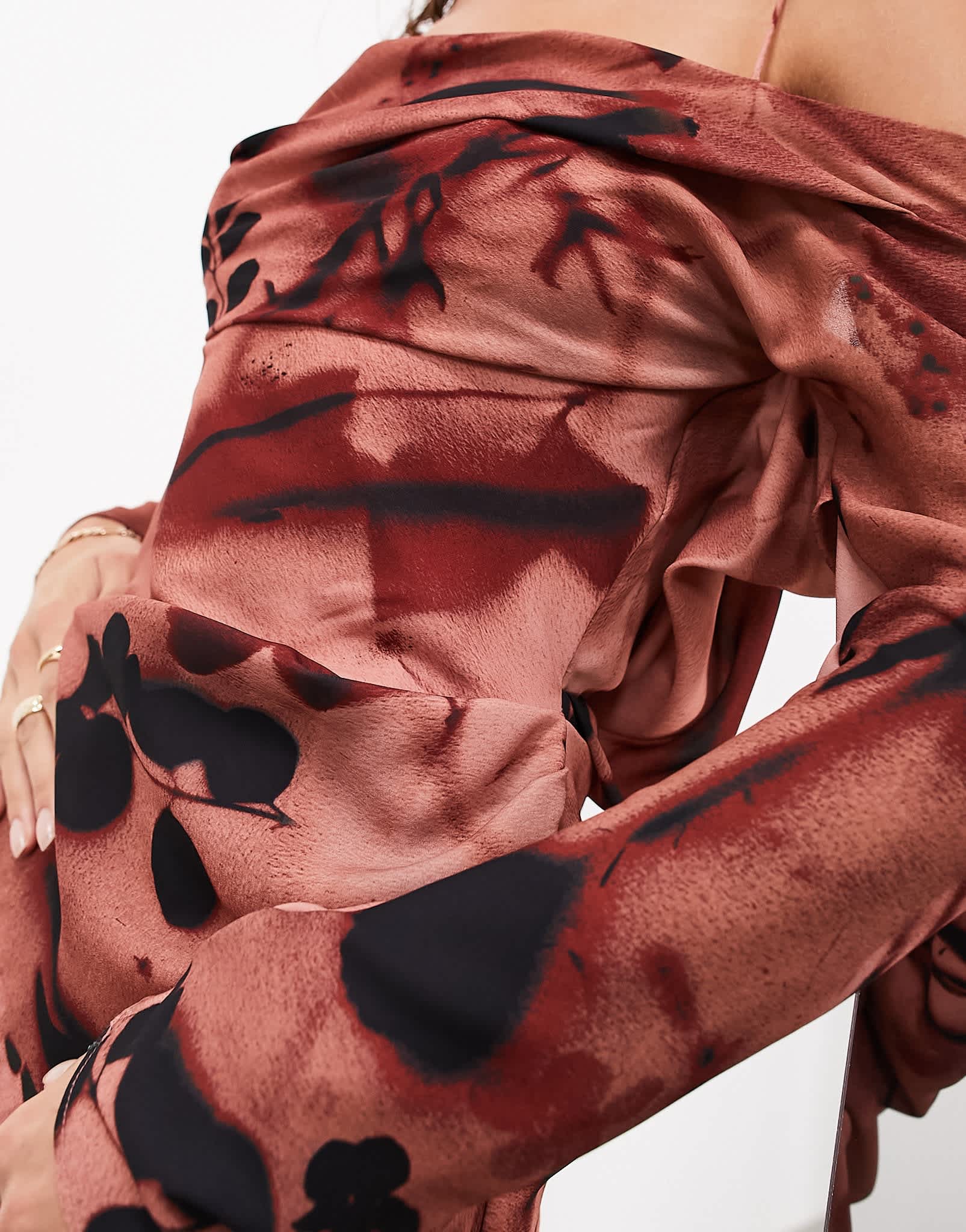 ASOS EDITION drape bardot long sleeve maxi dress in rose floral - ASOS Sample Sale EU Store