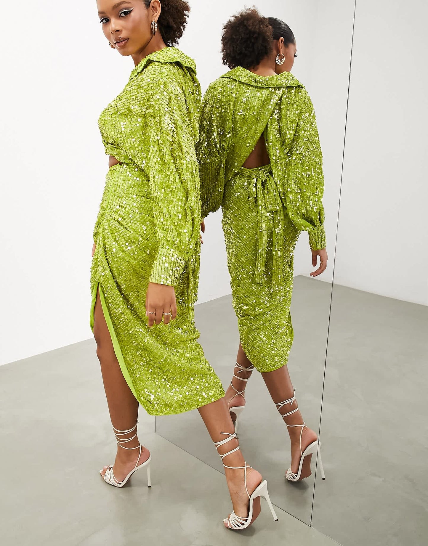 ASOS EDITION drape side sequin midi skirt in lime green - ASOS Sample Sale EU Store