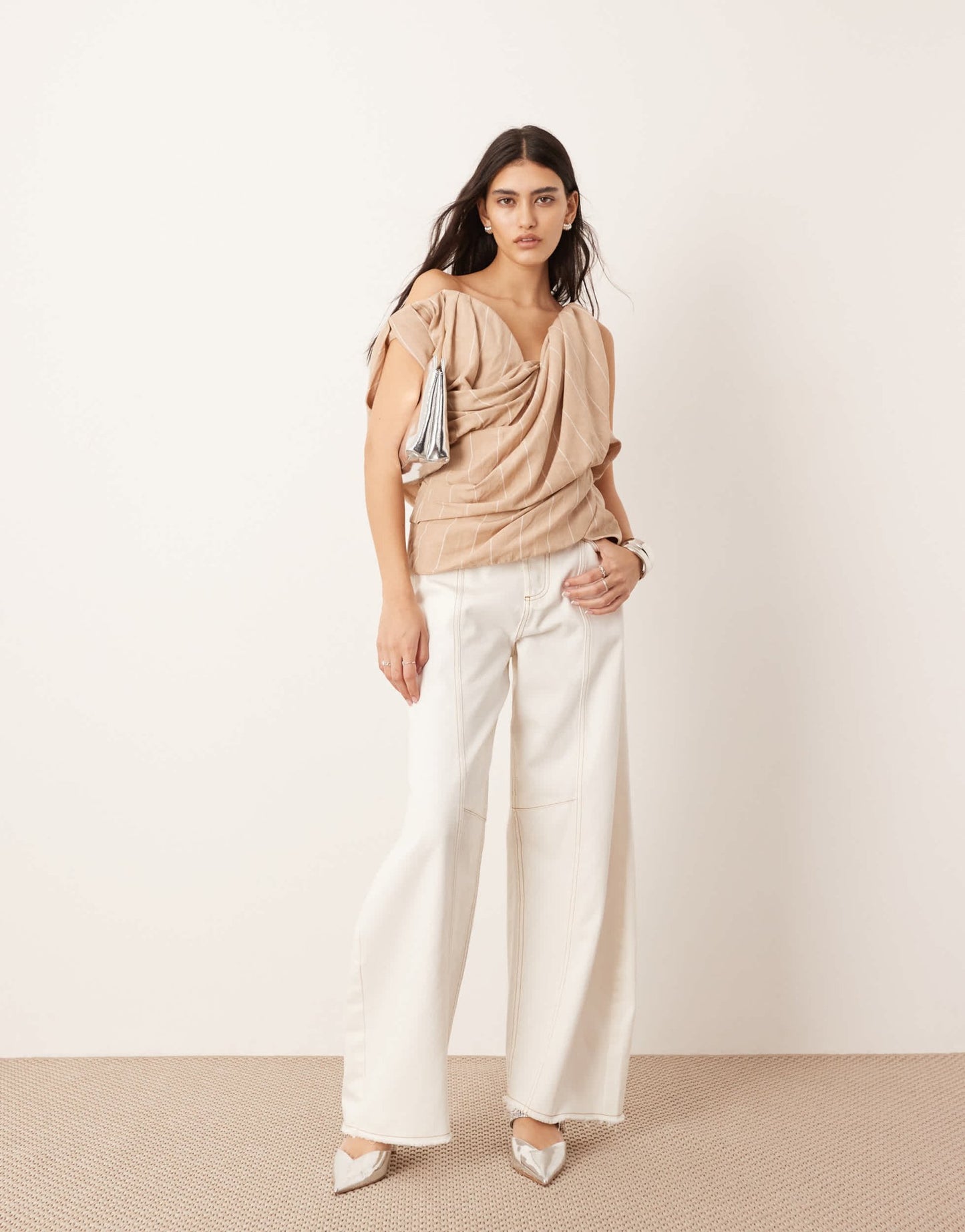 ASOS EDITION drape structure off shoulder corset top in stone stripe print - ASOS Sample Sale EU Store