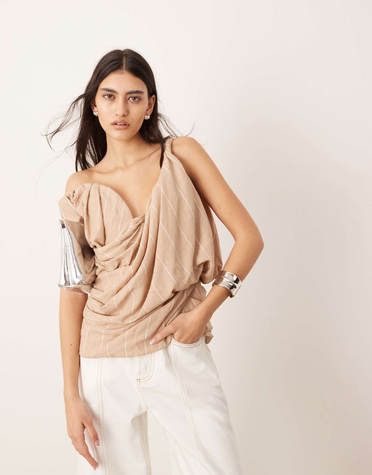 ASOS EDITION drape structure off shoulder corset top in stone stripe print - ASOS Sample Sale EU Store