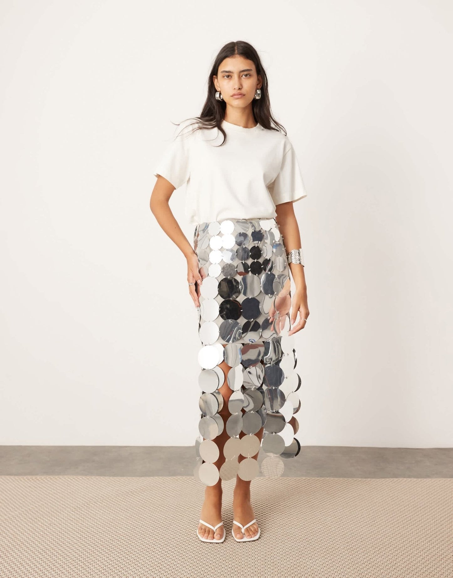 ASOS EDITION embellished disc fringe midi skirt with hem detail in silver - ASOS Sample Sale EU Store