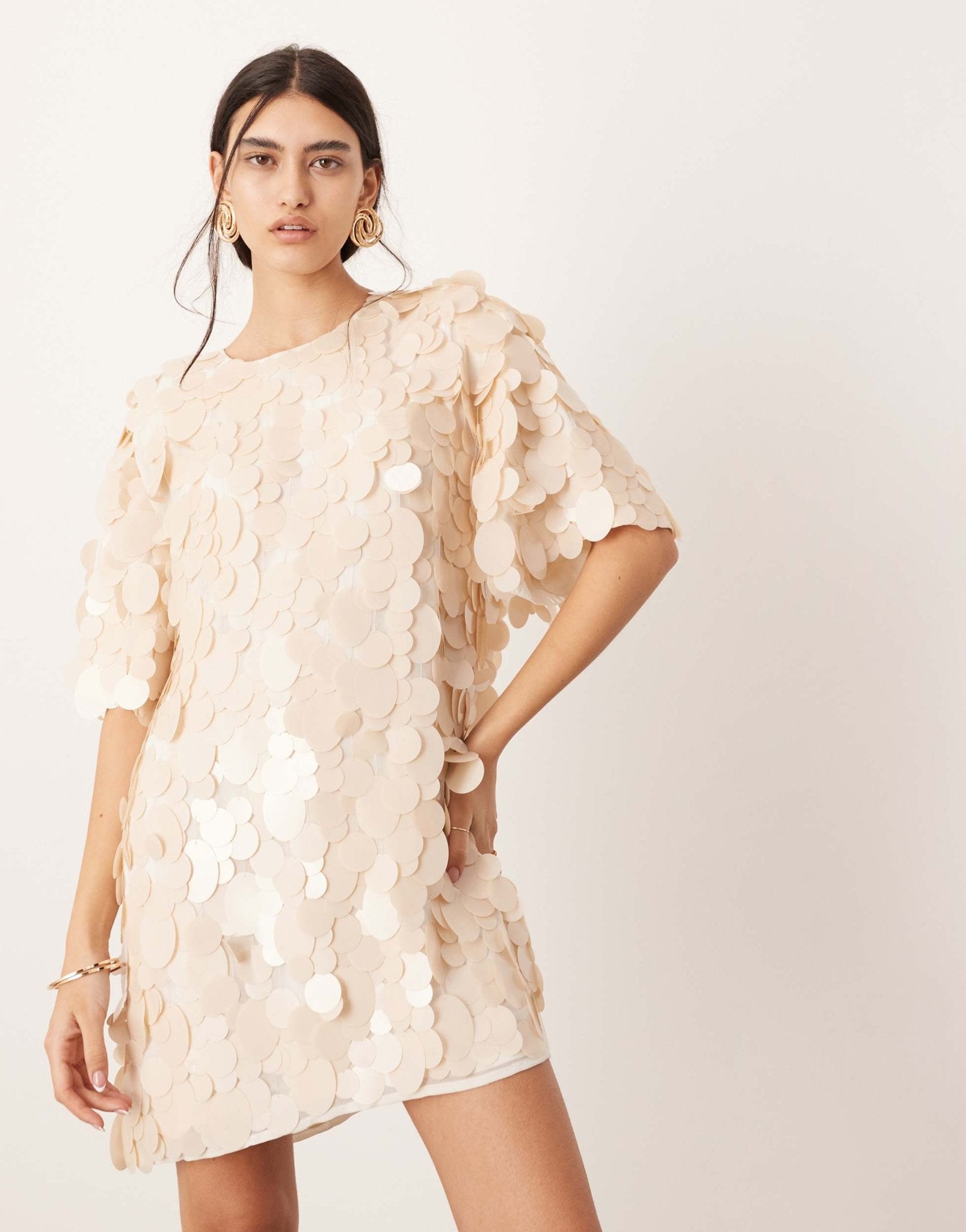 ASOS EDITION embellished matte disc sequin tshirt mini dress in off white - ASOS Sample Sale EU Store