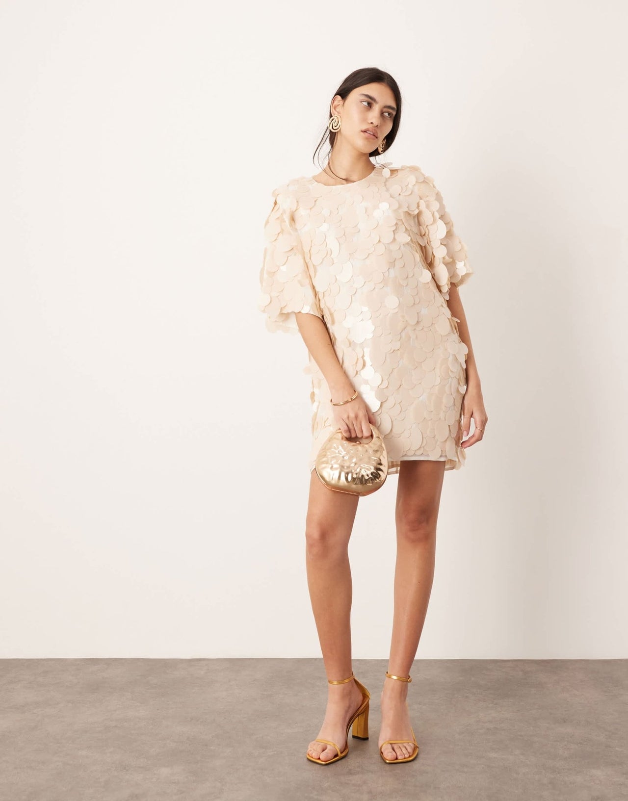 ASOS EDITION embellished matte disc sequin tshirt mini dress in off white - ASOS Sample Sale EU Store