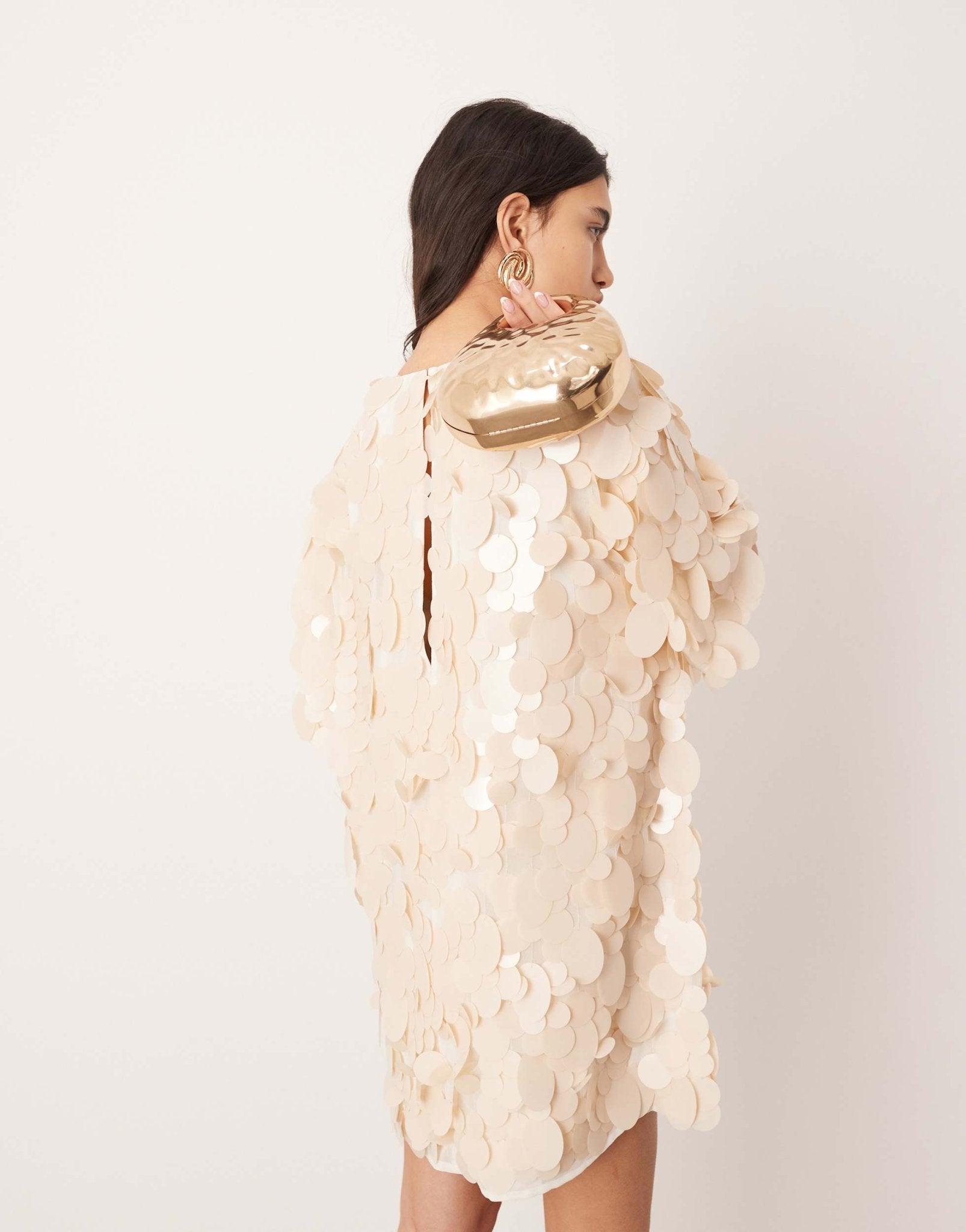 ASOS EDITION embellished matte disc sequin tshirt mini dress in off white - ASOS Sample Sale EU Store