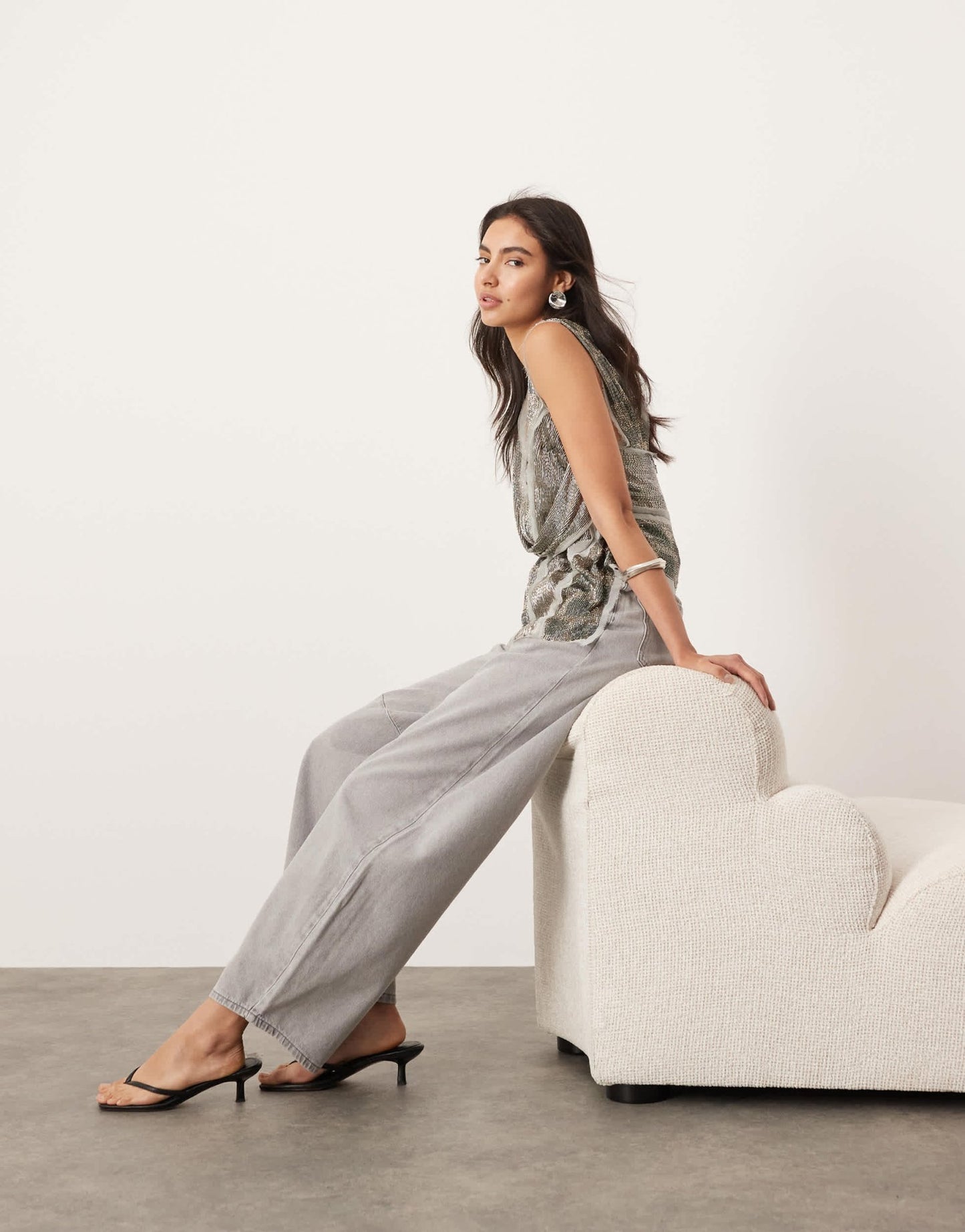 ASOS EDITION embellished spliced longline top in charcoal - ASOS Sample Sale EU Store