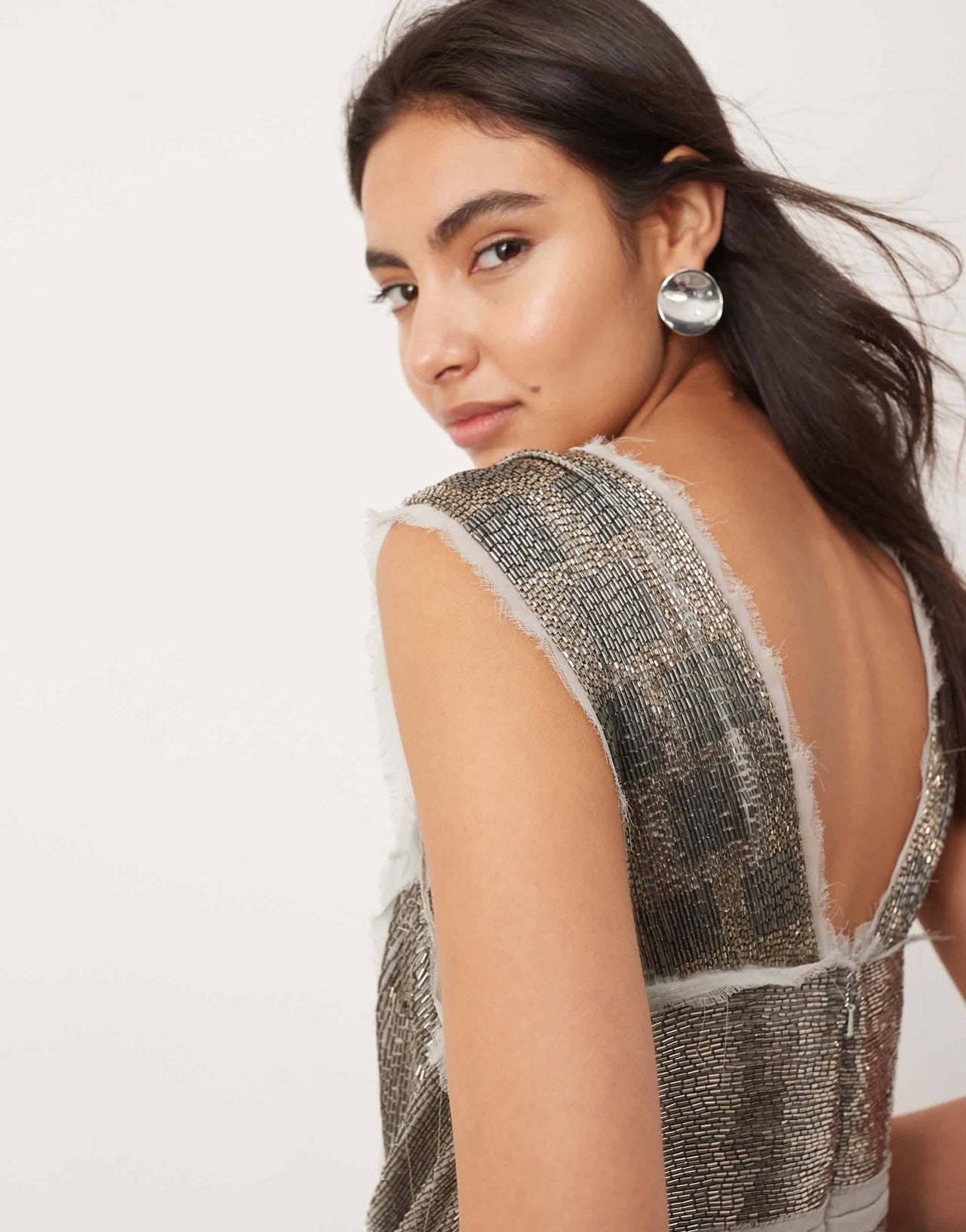 ASOS EDITION embellished spliced longline top in charcoal - ASOS Sample Sale EU Store