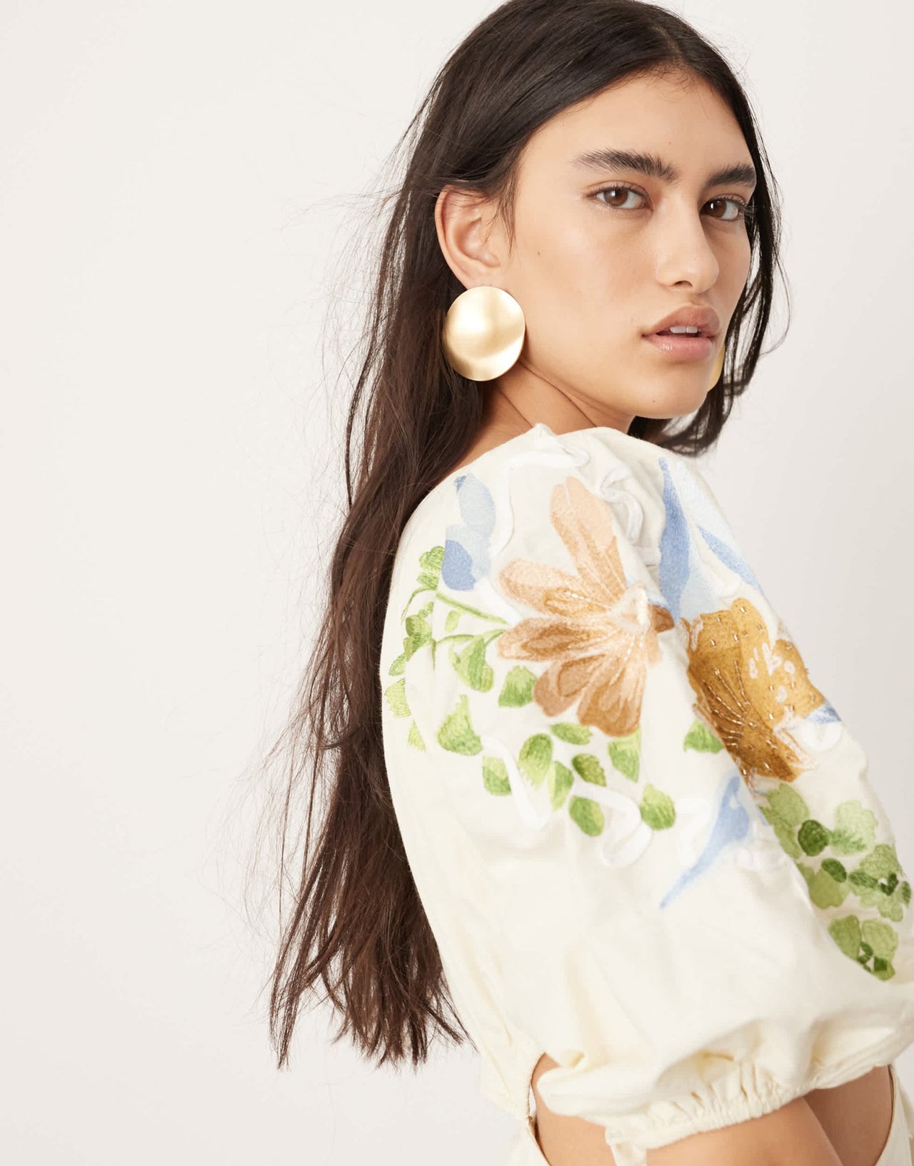 ASOS EDITION embroidered floral shoulder puff sleeve midi dress in cream - ASOS Sample Sale EU Store