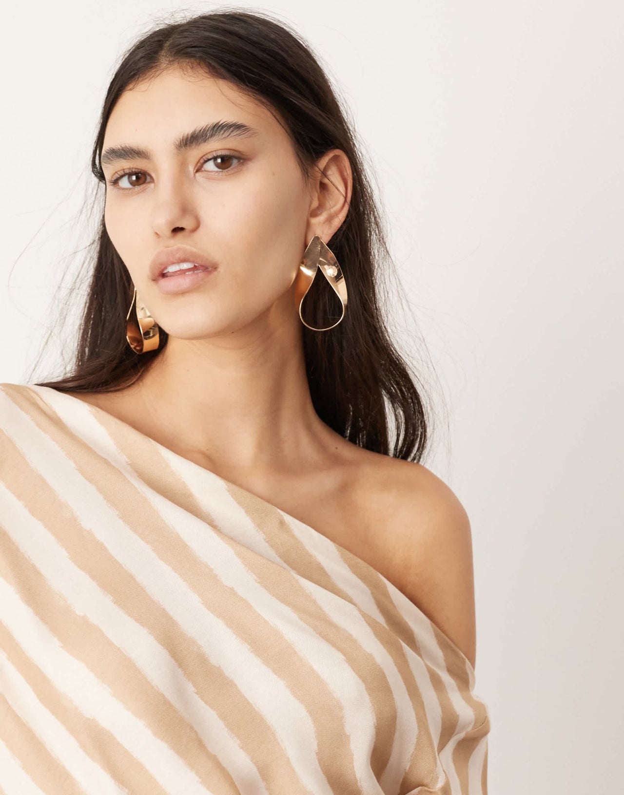 ASOS EDITION fallen shoulder maxi dress in stone stripe - ASOS Sample Sale EU Store
