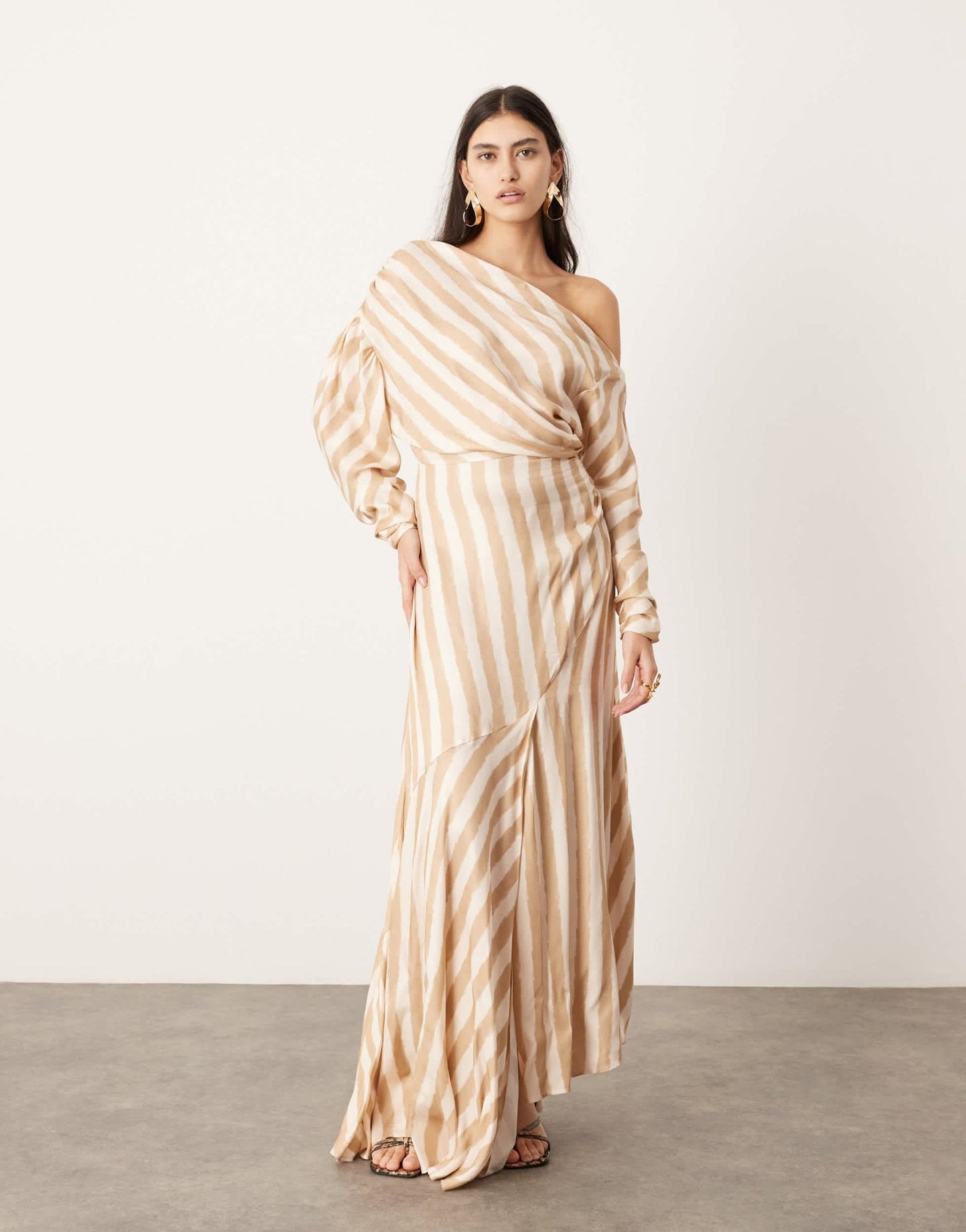 ASOS EDITION fallen shoulder maxi dress in stone stripe - ASOS Sample Sale EU Store