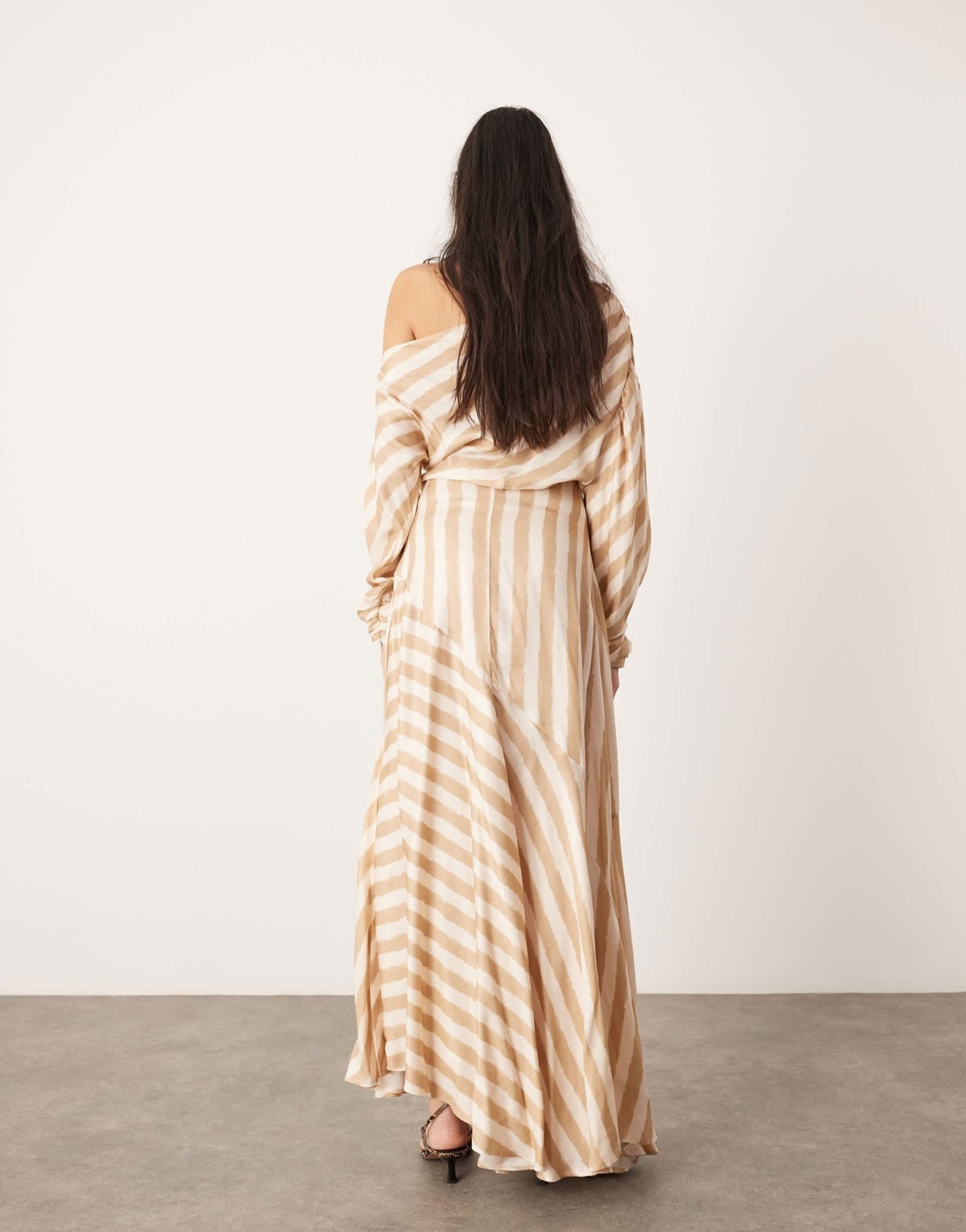 ASOS EDITION fallen shoulder maxi dress in stone stripe - ASOS Sample Sale EU Store