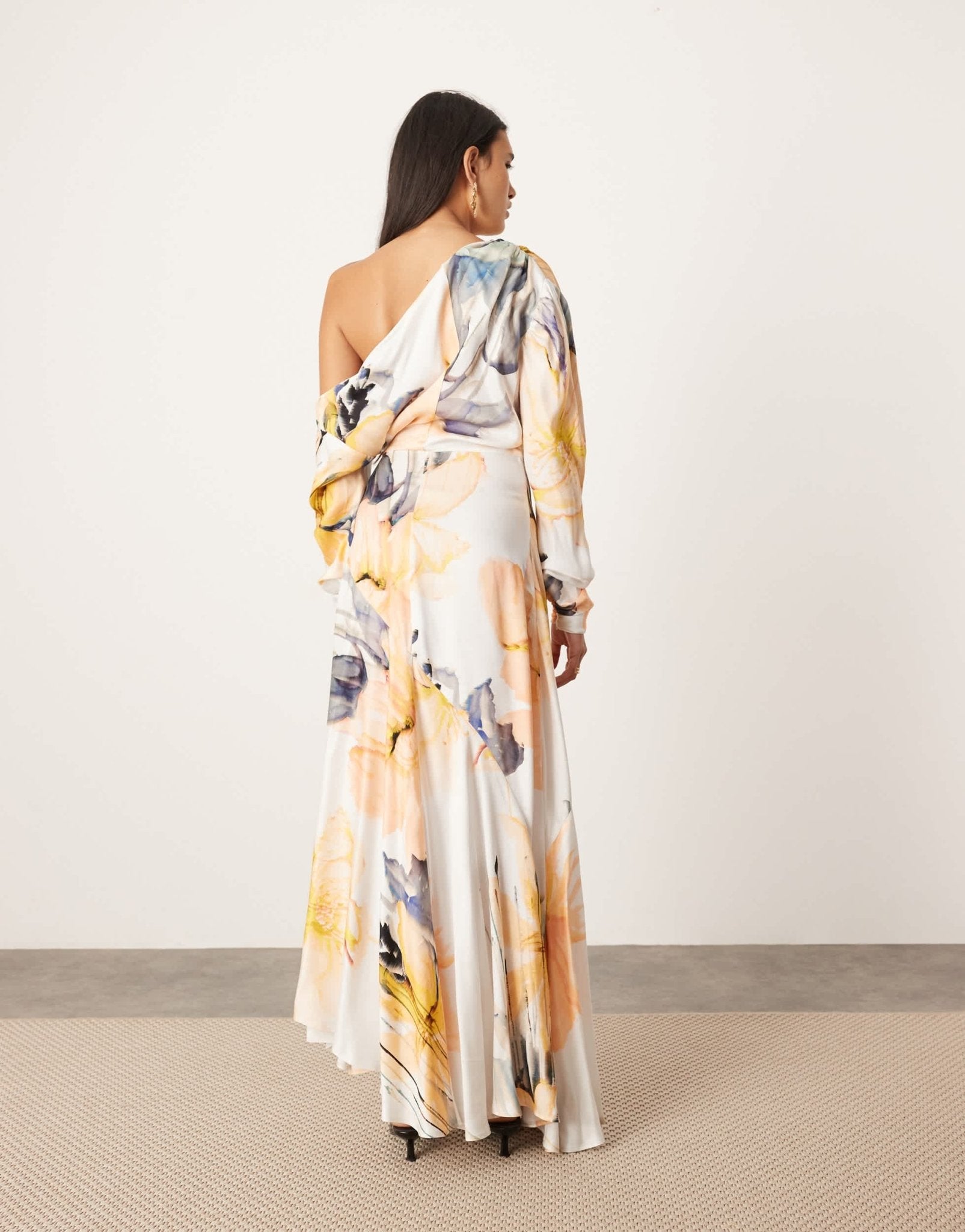 ASOS EDITION fallen shoulder midi dress in blurred floral print - ASOS Sample Sale EU Store