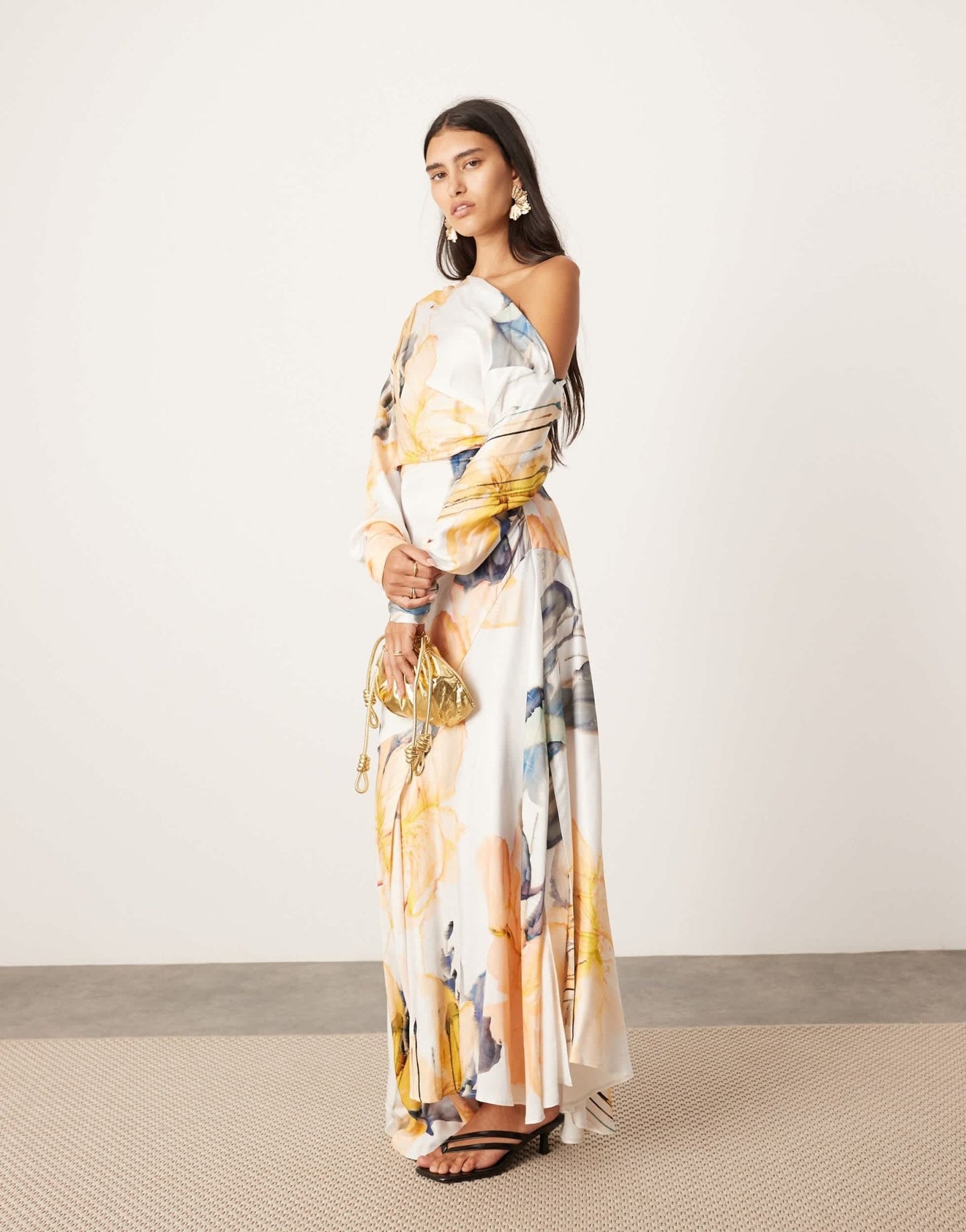 ASOS EDITION fallen shoulder midi dress in blurred floral print - ASOS Sample Sale EU Store