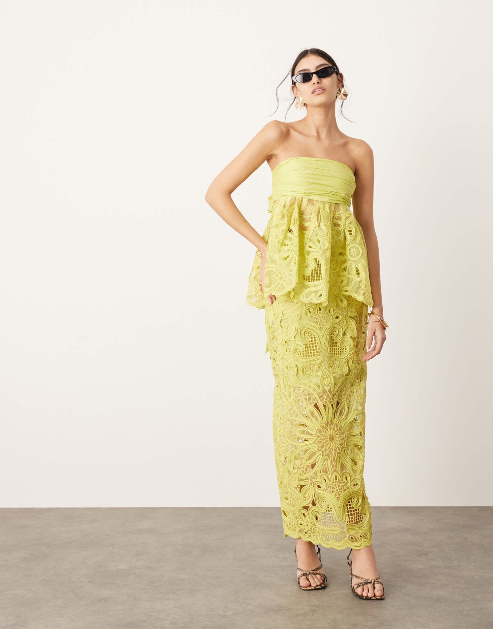 ASOS EDITION floral cornelli column midi skirt co - ord in lime - ASOS Sample Sale EU Store