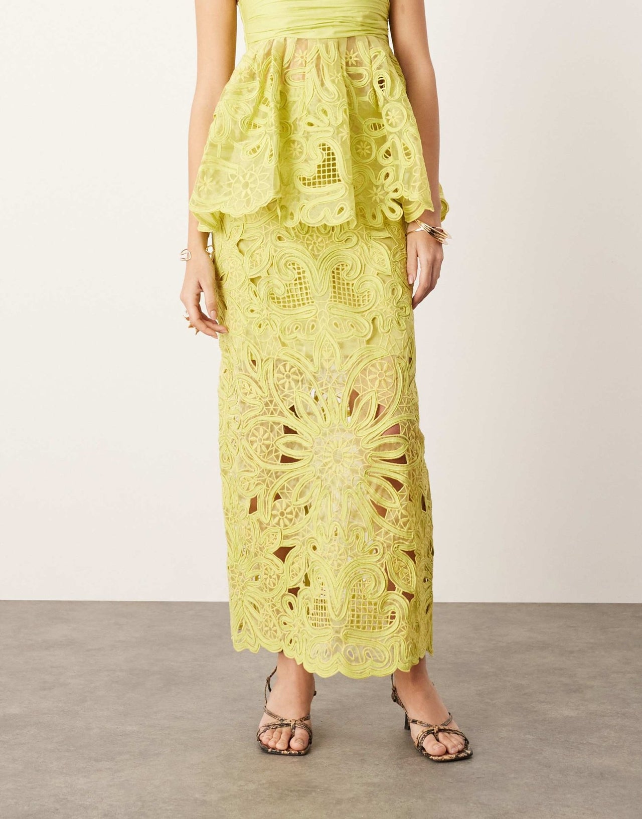 ASOS EDITION floral cornelli column midi skirt co - ord in lime - ASOS Sample Sale EU Store