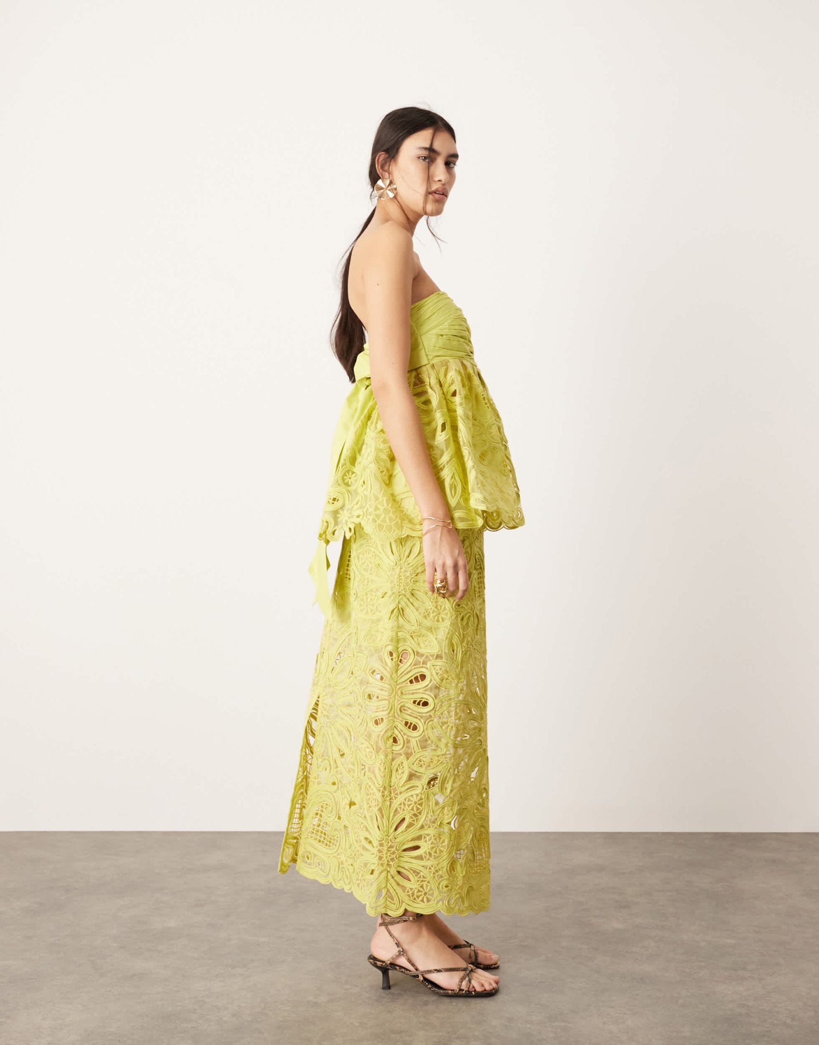 ASOS EDITION floral cornelli column midi skirt co - ord in lime - ASOS Sample Sale EU Store