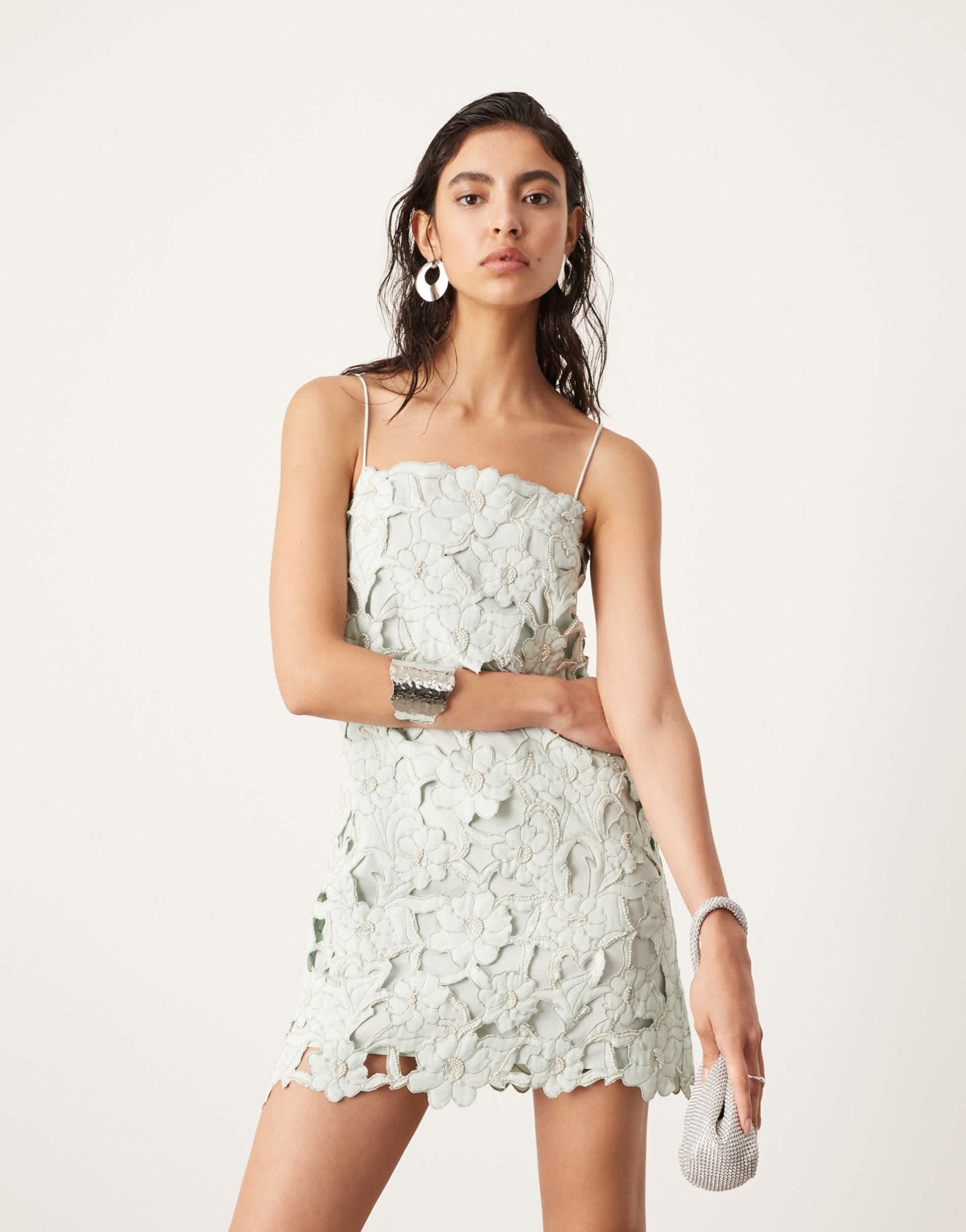 ASOS EDITION floral cutwork cami shift mini dress in light green - ASOS Sample Sale EU Store