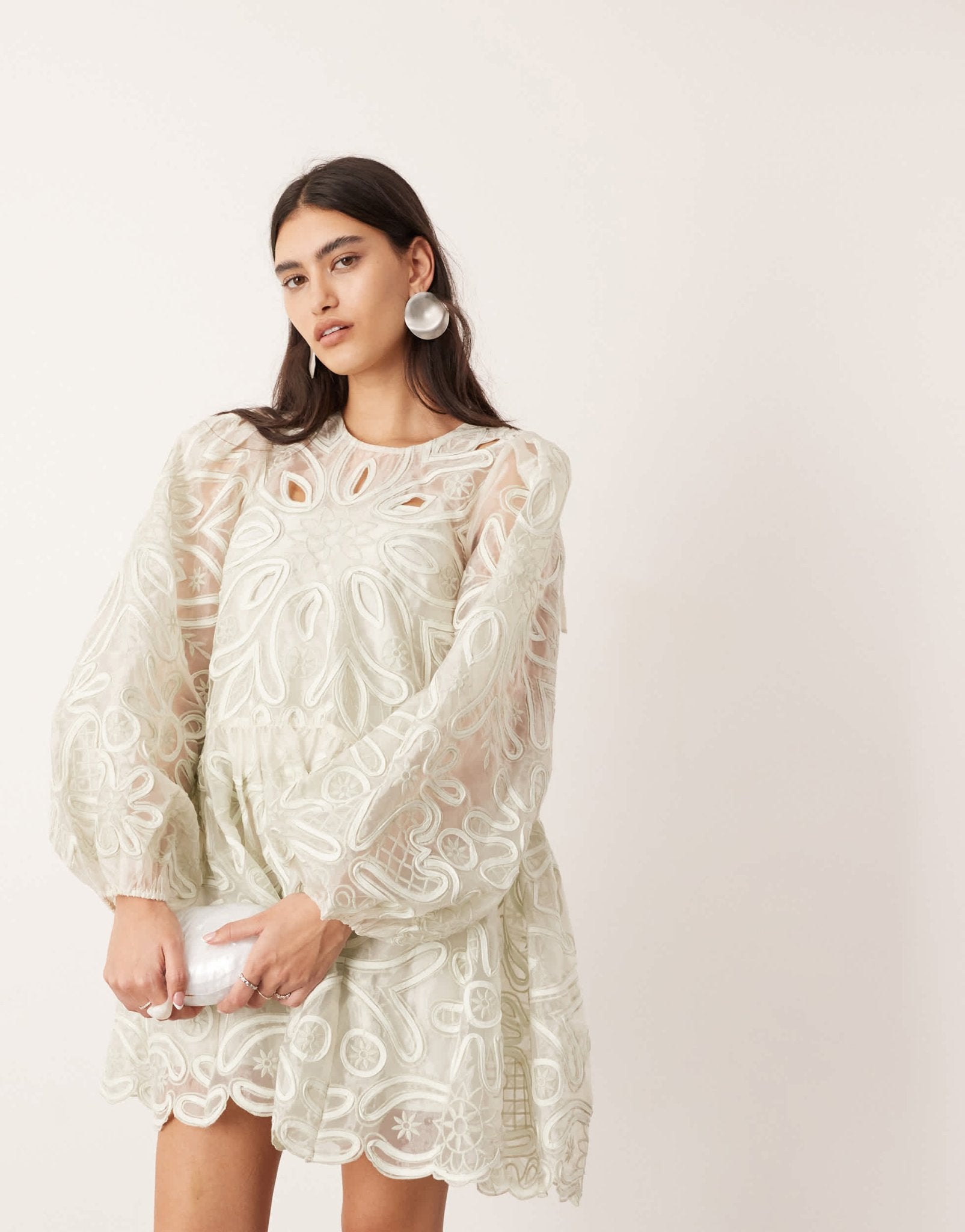 ASOS EDITION floral cutwork embroidered organza mini dress in sage green - ASOS Sample Sale EU Store