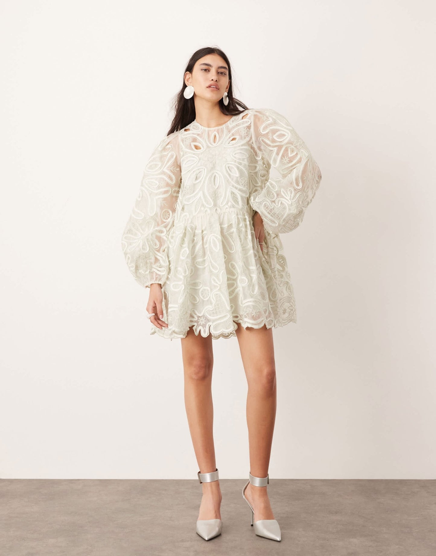 ASOS EDITION floral cutwork embroidered organza mini dress in sage green - ASOS Sample Sale EU Store