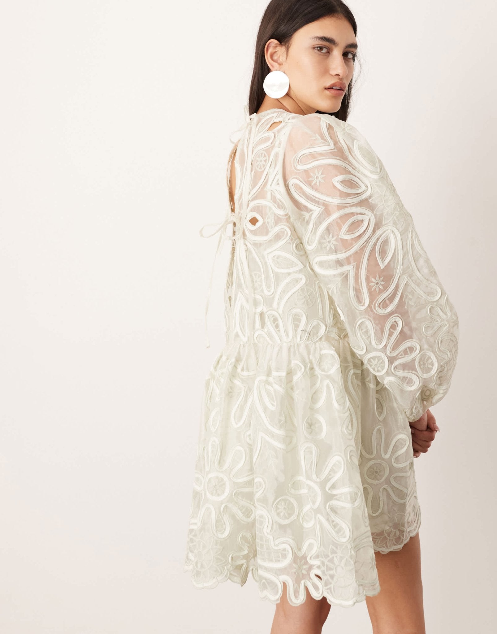 ASOS EDITION floral cutwork embroidered organza mini dress in sage green - ASOS Sample Sale EU Store