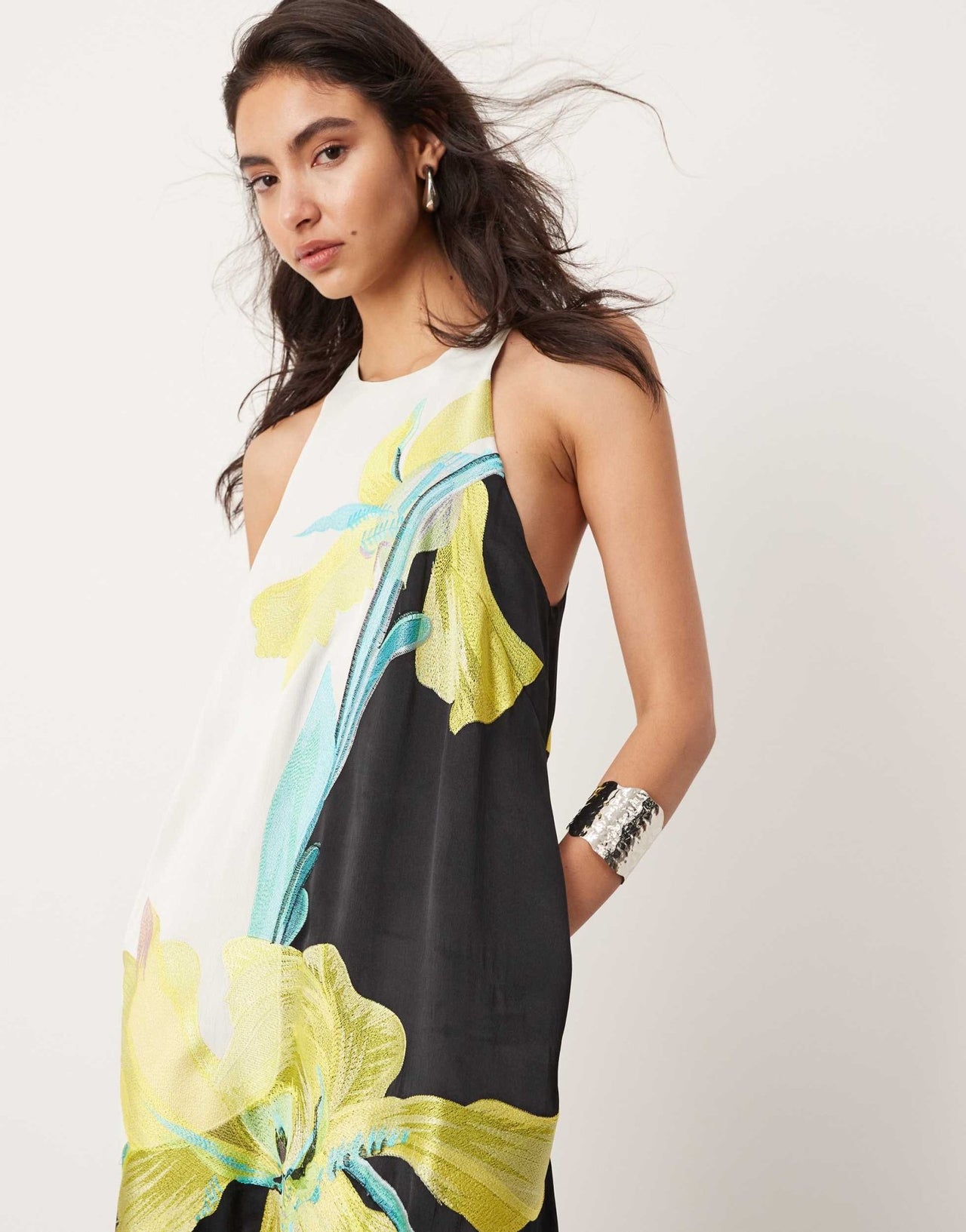 ASOS EDITION floral embroidered colourblock racer neck maxi dress in black - ASOS Sample Sale EU Store