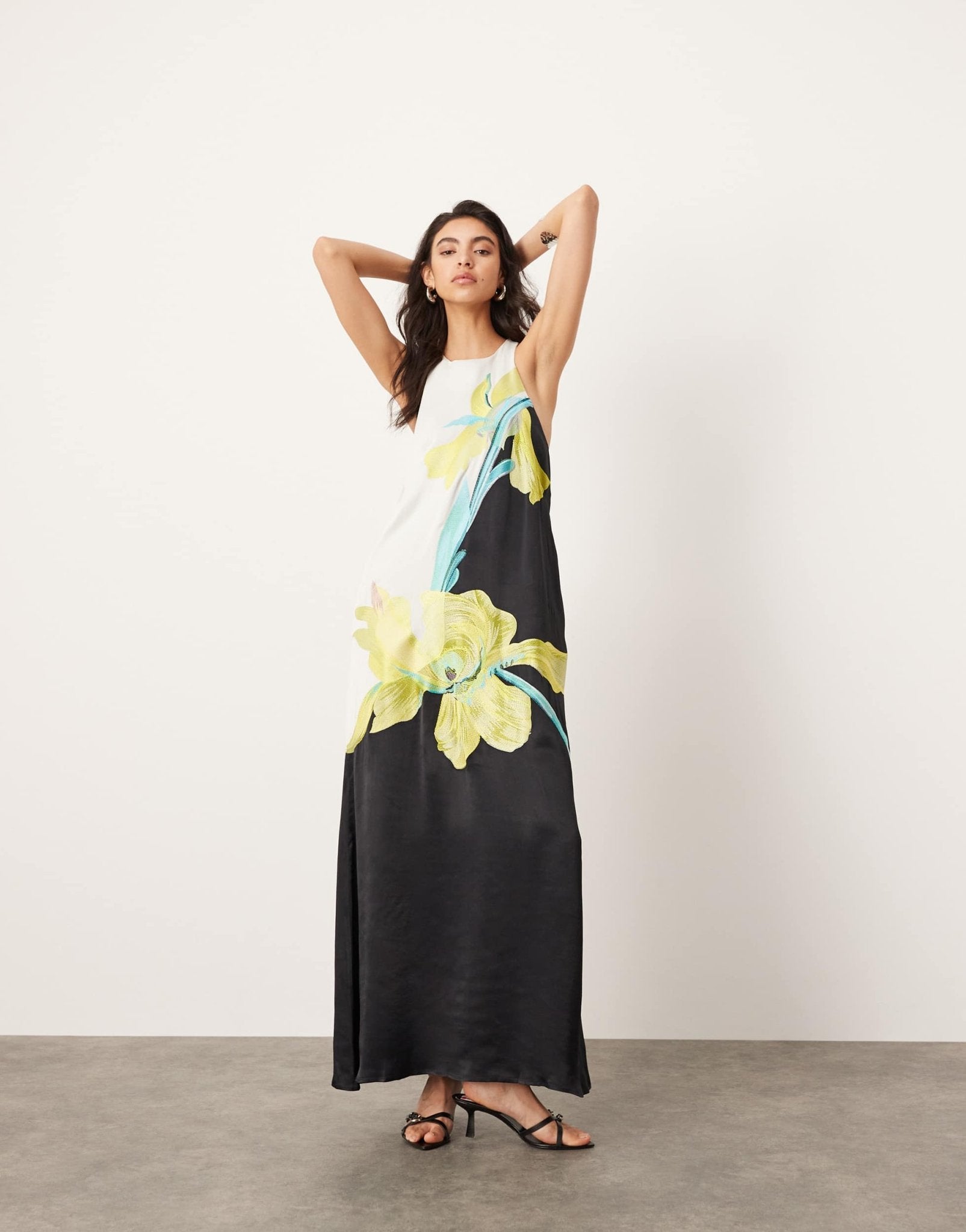 ASOS EDITION floral embroidered colourblock racer neck maxi dress in black - ASOS Sample Sale EU Store