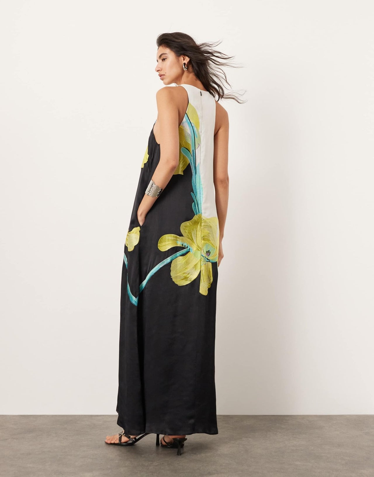 ASOS EDITION floral embroidered colourblock racer neck maxi dress in black - ASOS Sample Sale EU Store