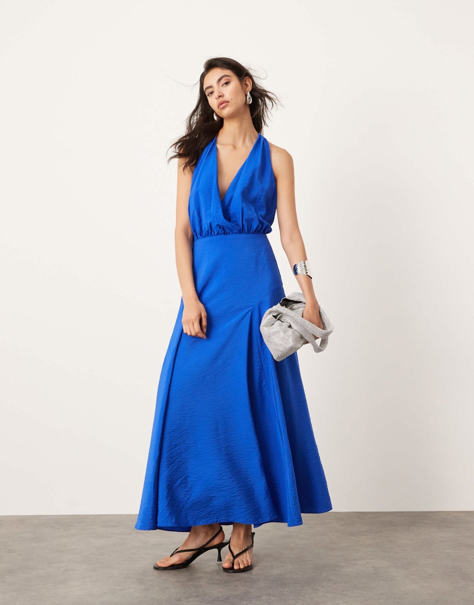 ASOS EDITION halterneck back detail maxi dress with full skirt in blue - ASOS Sample Sale EU Store