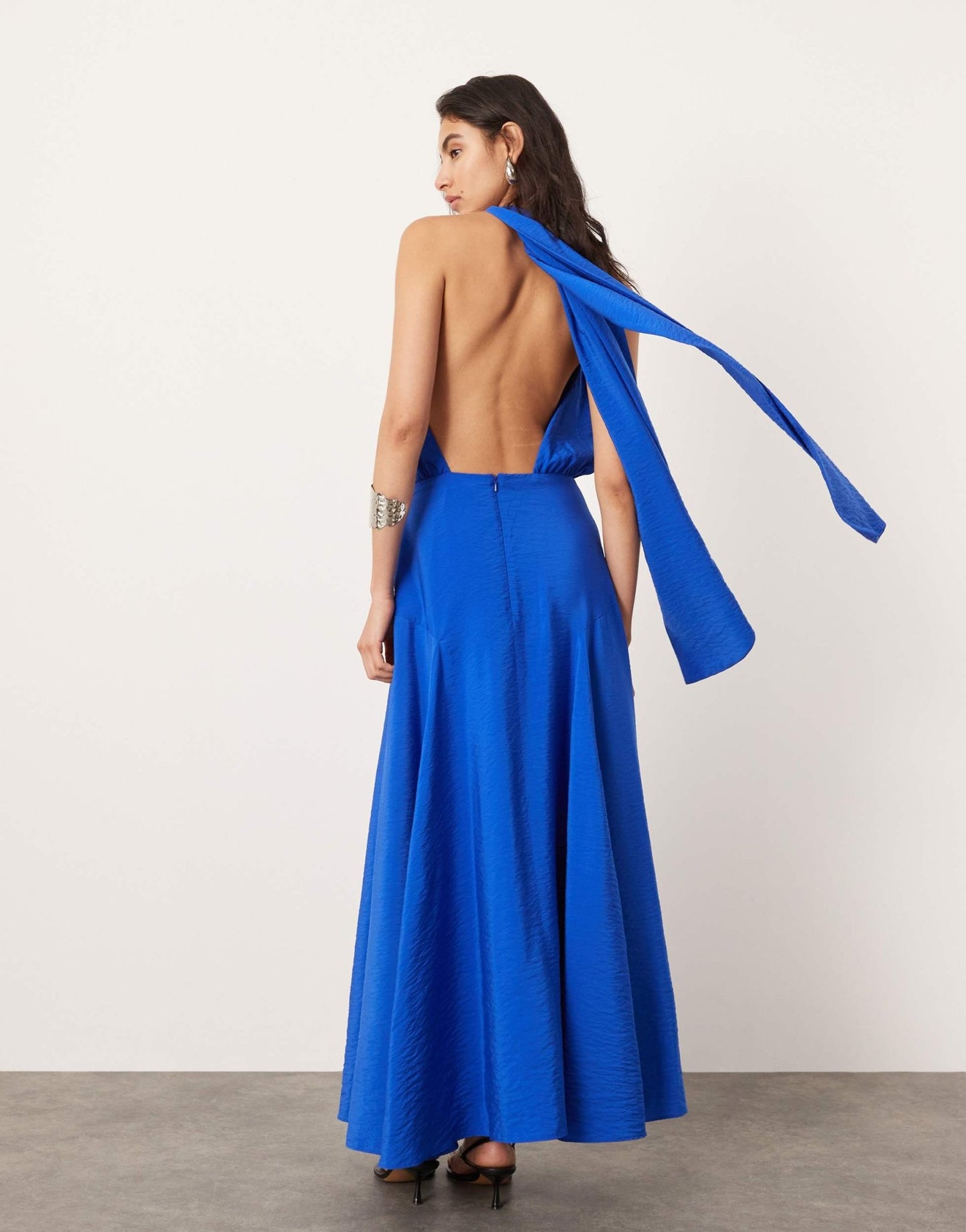 ASOS EDITION halterneck back detail maxi dress with full skirt in blue - ASOS Sample Sale EU Store