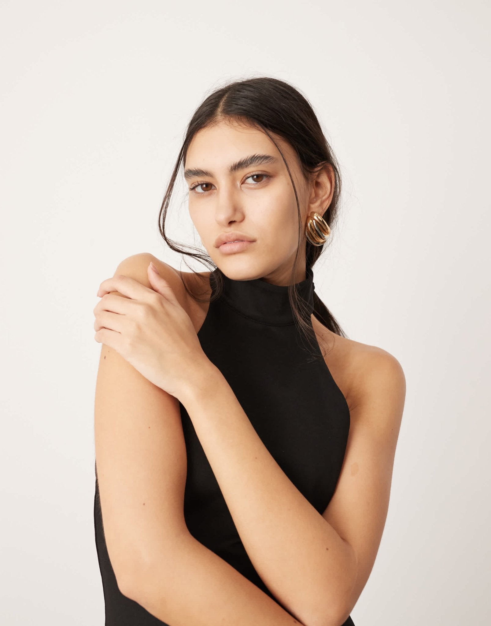ASOS EDITION halterneck drop waist maxi dress in contrast fabric in black - ASOS Sample Sale EU Store