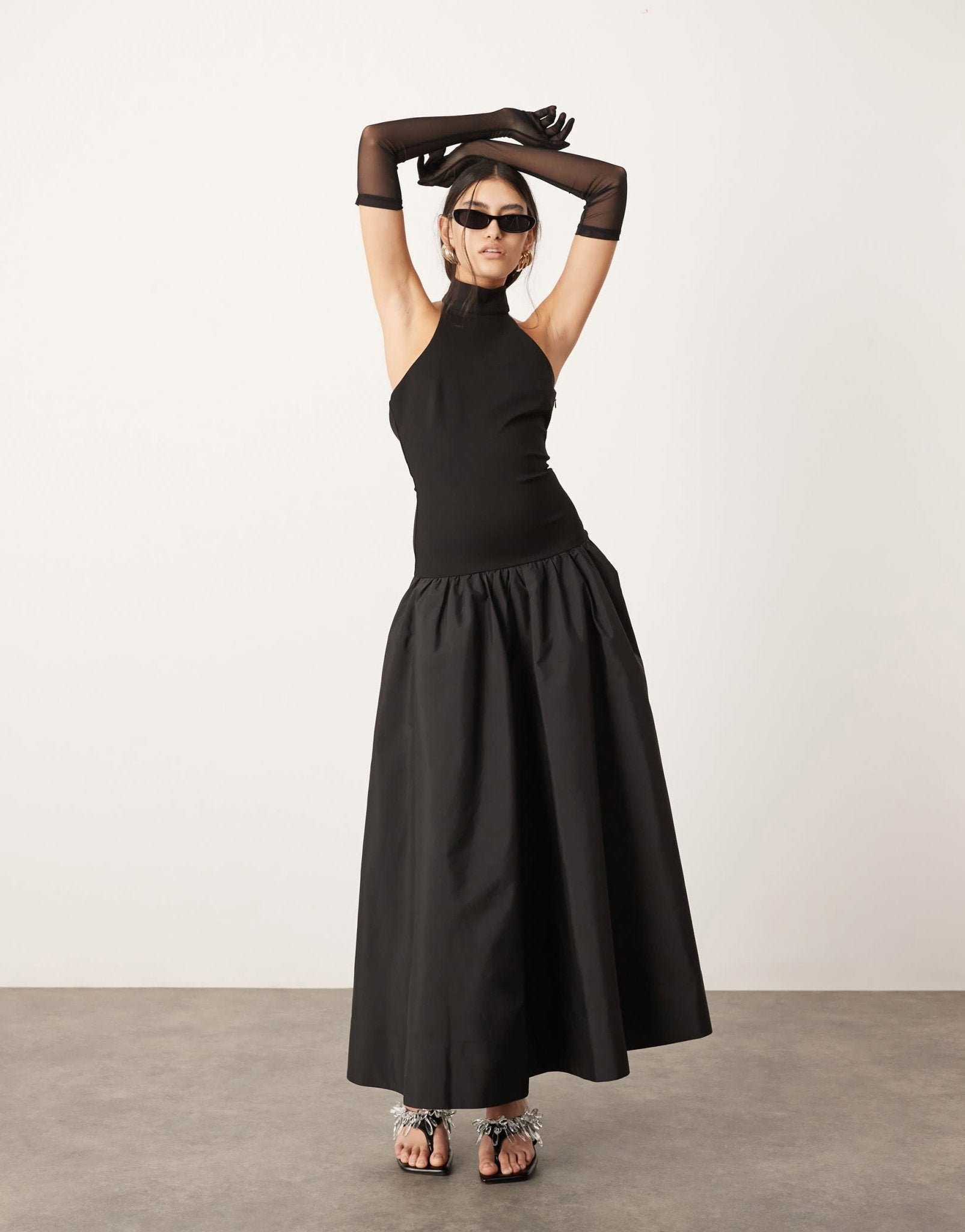 ASOS EDITION halterneck drop waist maxi dress in contrast fabric in black - ASOS Sample Sale EU Store