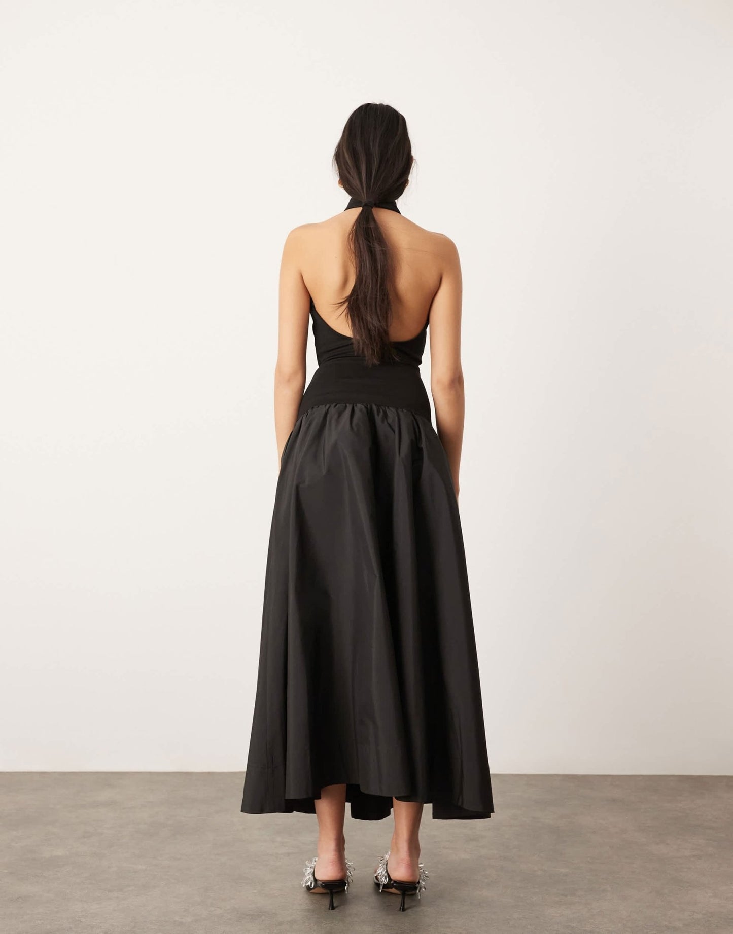 ASOS EDITION halterneck drop waist maxi dress in contrast fabric in black - ASOS Sample Sale EU Store