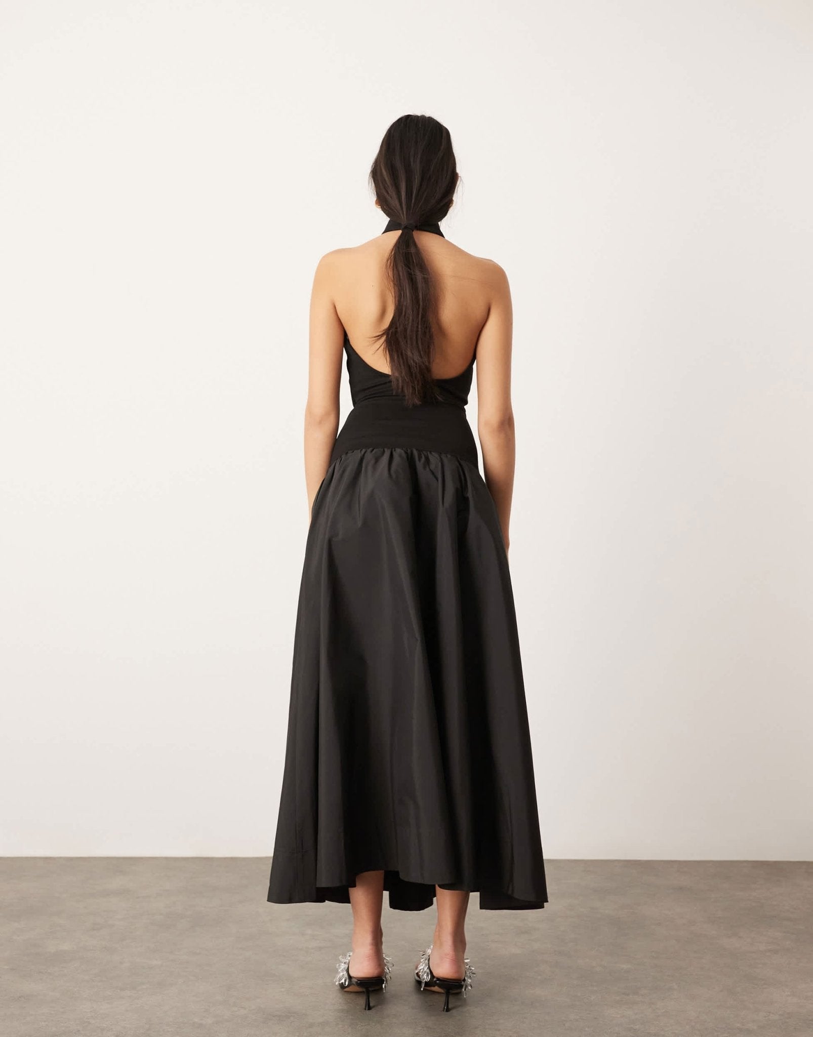 ASOS EDITION halterneck drop waist maxi dress in contrast fabric in black - ASOS Sample Sale EU Store