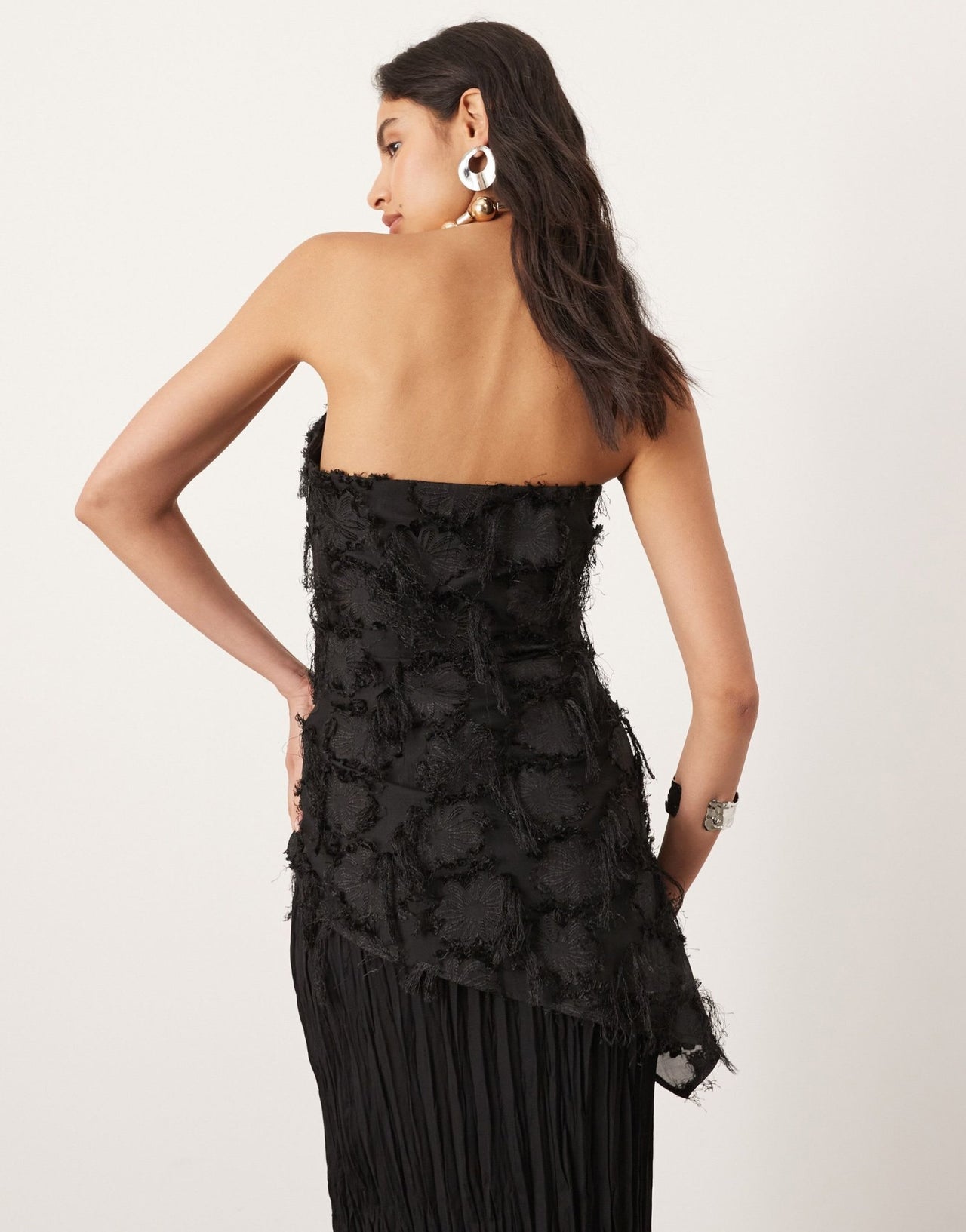 ASOS EDITION jacquard floral bandeau longline top in black - ASOS Sample Sale EU Store