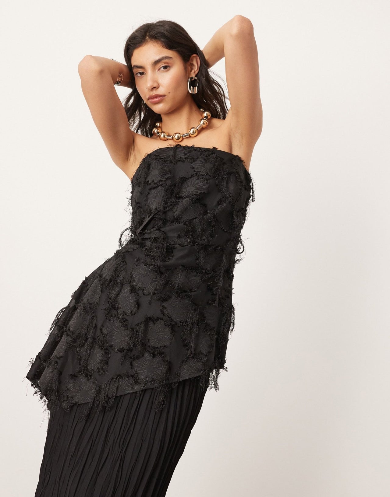 ASOS EDITION jacquard floral bandeau longline top in black - ASOS Sample Sale EU Store