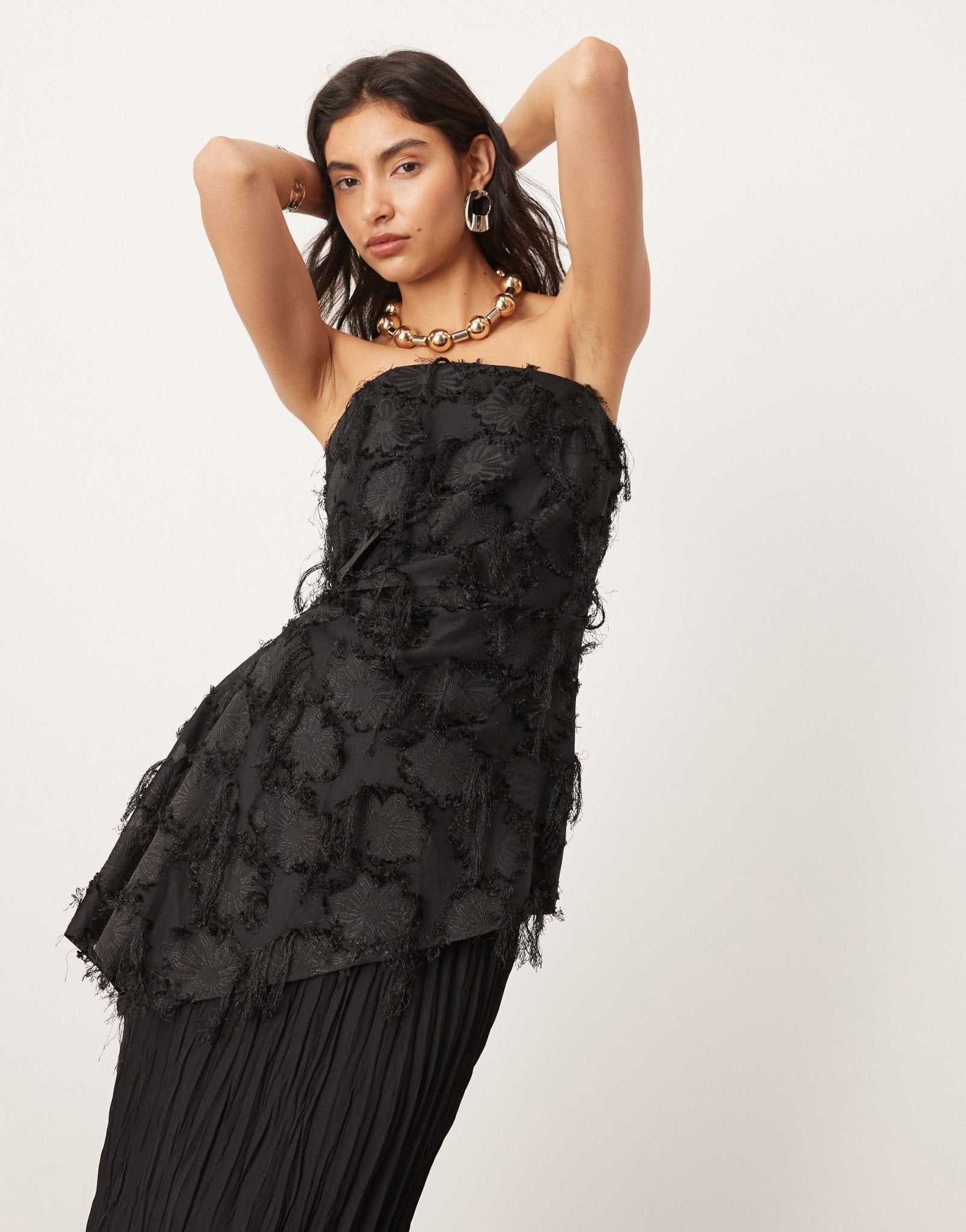 ASOS EDITION jacquard floral bandeau longline top in black - ASOS Sample Sale EU Store