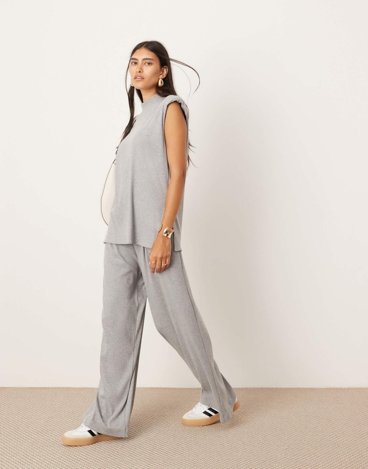 ASOS EDITION jersey rib shoulder pad longline top co - ord in grey - ASOS Sample Sale EU Store