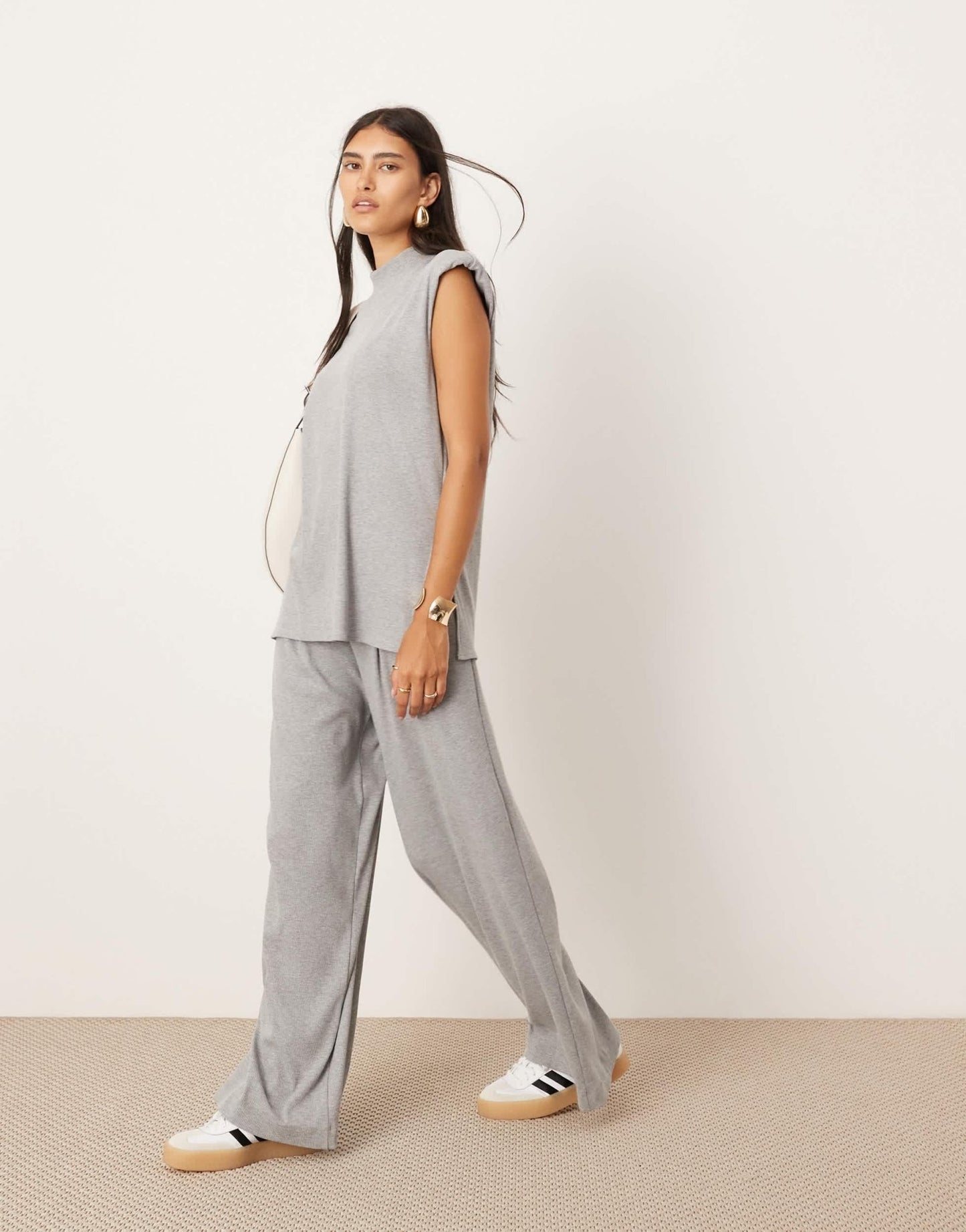 ASOS EDITION jersey rib shoulder pad longline top co - ord in grey - ASOS Sample Sale EU Store