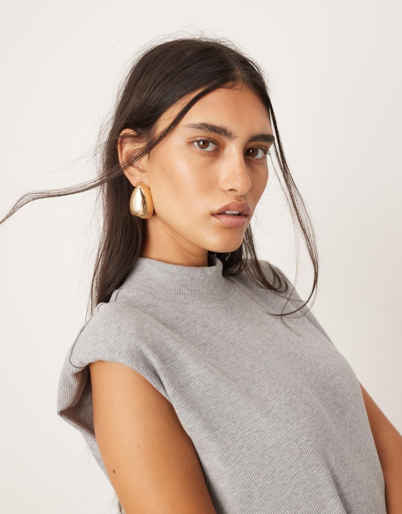 ASOS EDITION jersey rib shoulder pad longline top co - ord in grey - ASOS Sample Sale EU Store