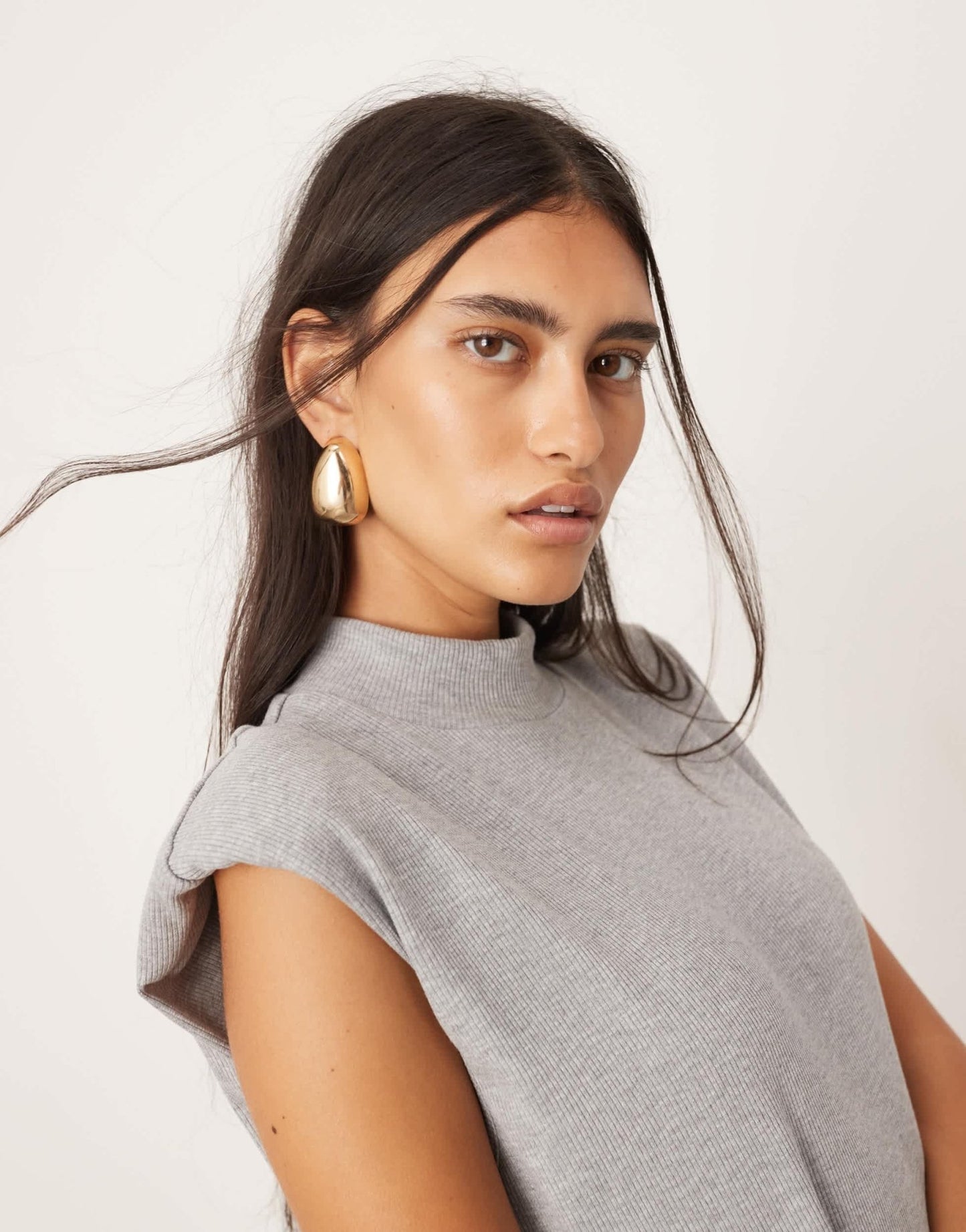 ASOS EDITION jersey rib shoulder pad longline top co - ord in grey - ASOS Sample Sale EU Store