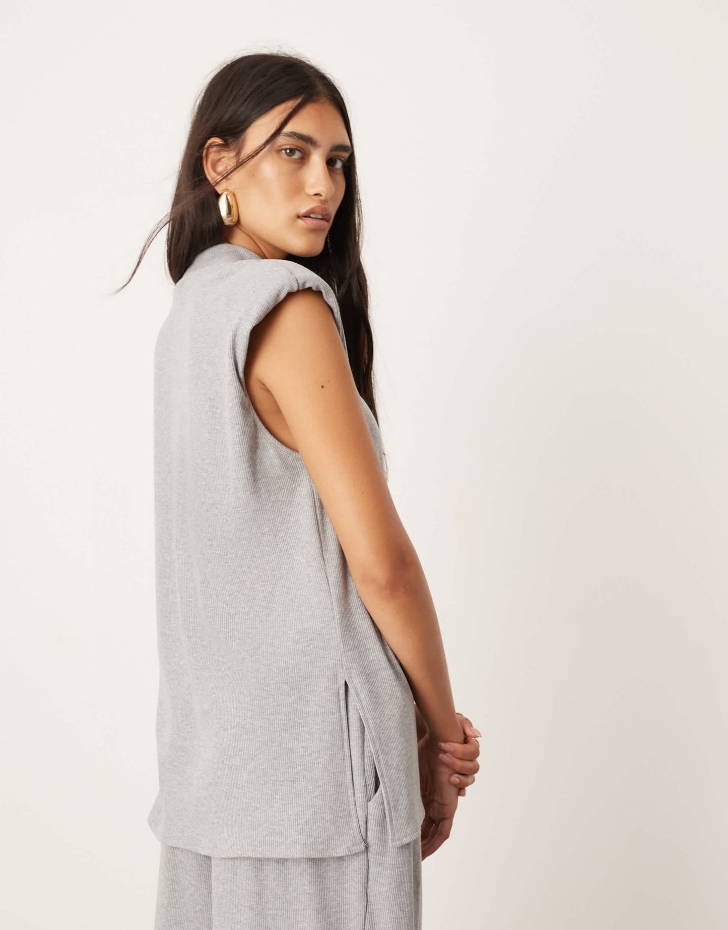 ASOS EDITION jersey rib shoulder pad longline top co - ord in grey - ASOS Sample Sale EU Store