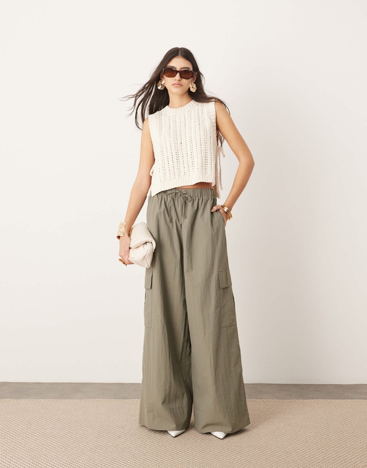 ASOS EDITION knitted tie side chunky vest top in ivory - ASOS Sample Sale EU Store