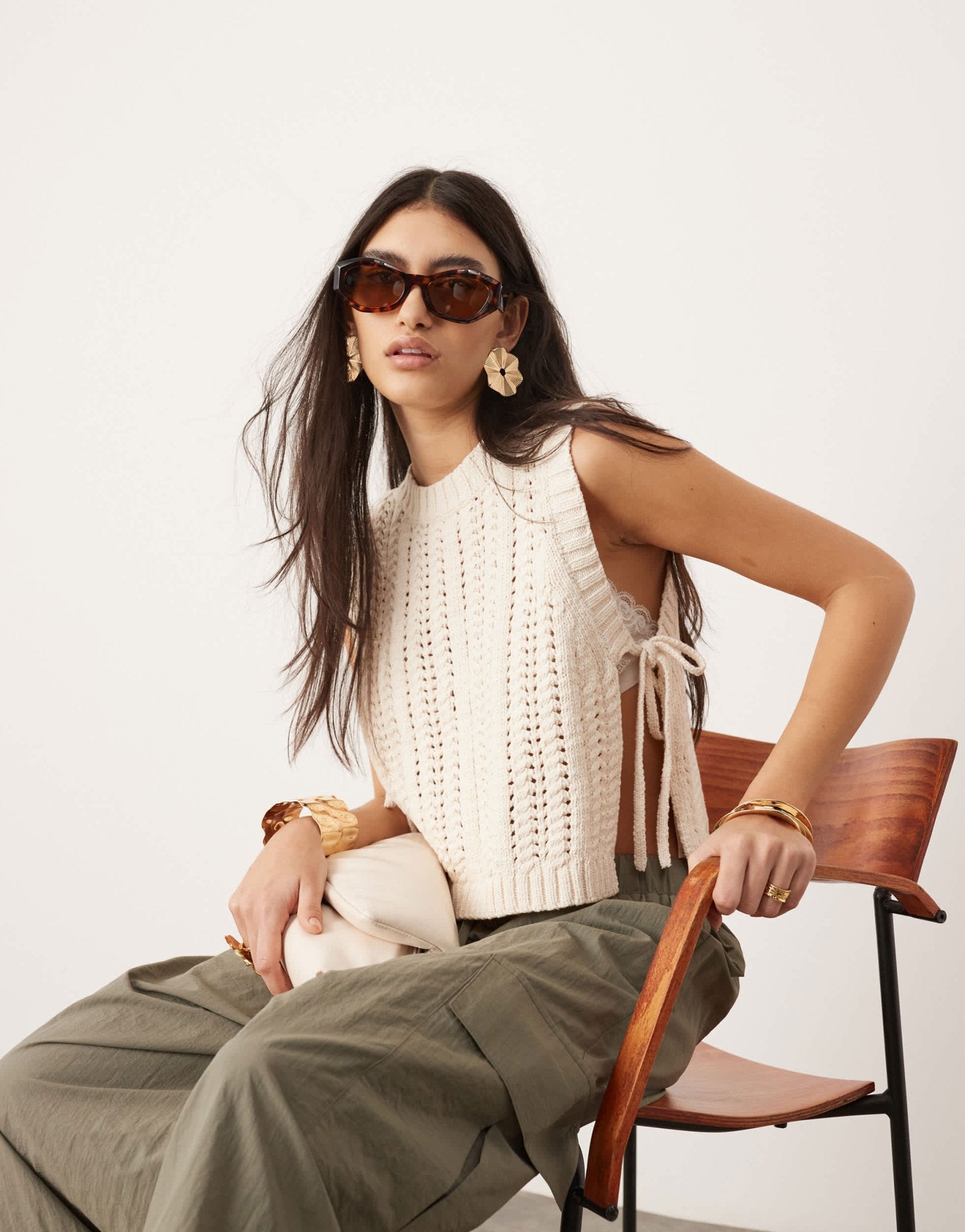 ASOS EDITION knitted tie side chunky vest top in ivory - ASOS Sample Sale EU Store